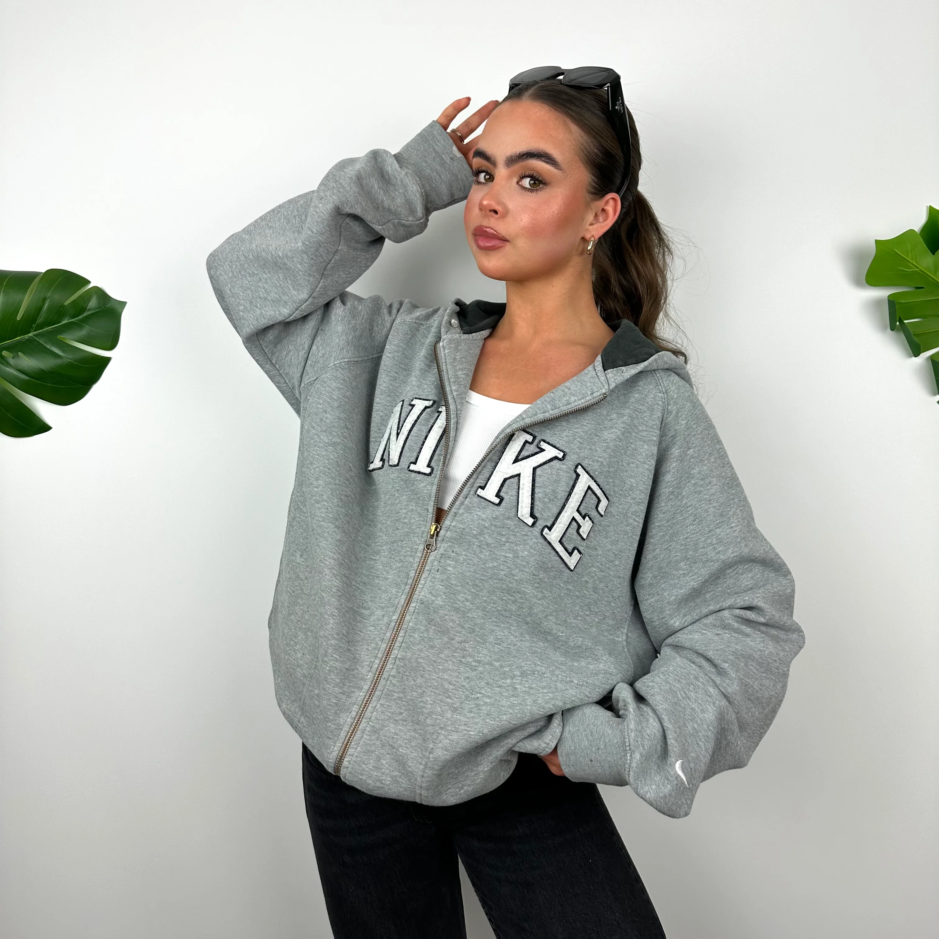 Nike Grey Embroidered Spell Out Zip Up Hoodie Jacket (L) - Image 6