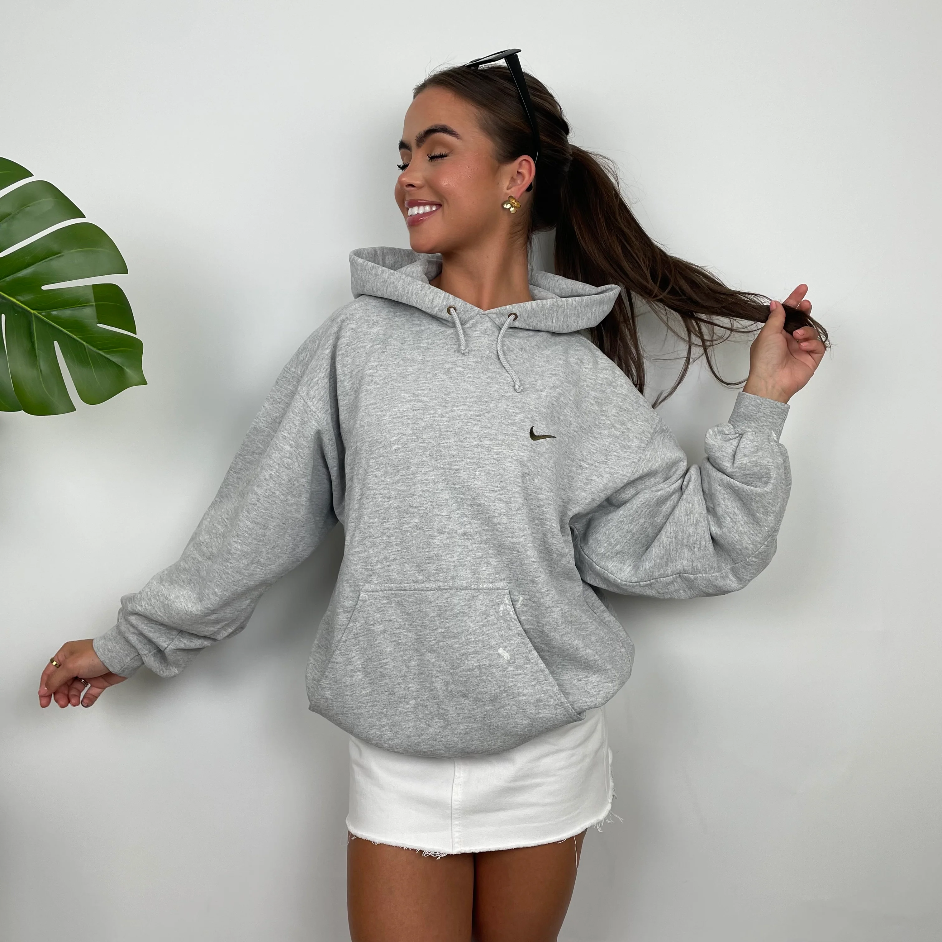 Nike Grey Embroidered Swoosh Hoodie (M) - Image 3