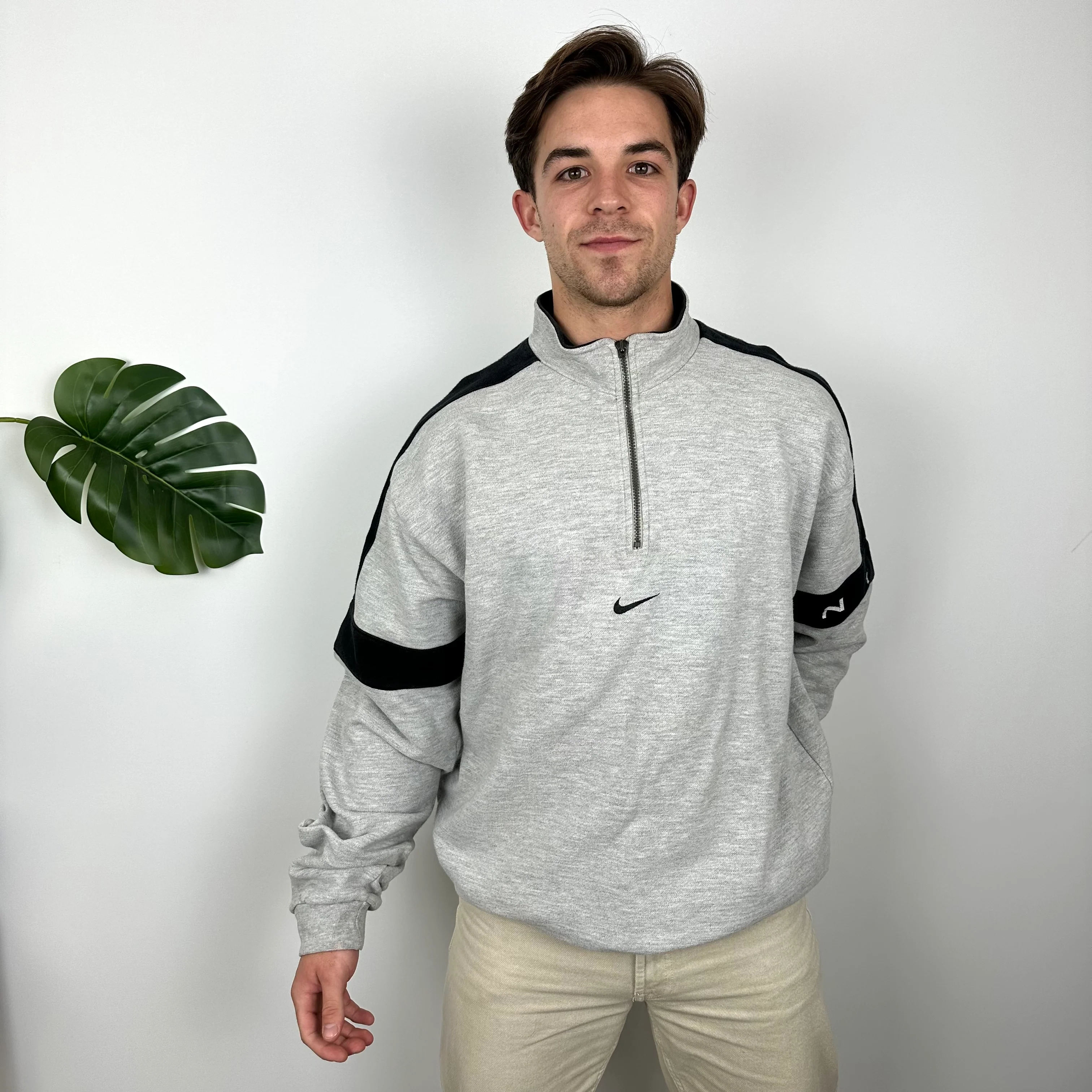 Nike Grey Embroidered Swoosh Quarter Zip Sweatshirt (XXL) - Image 4