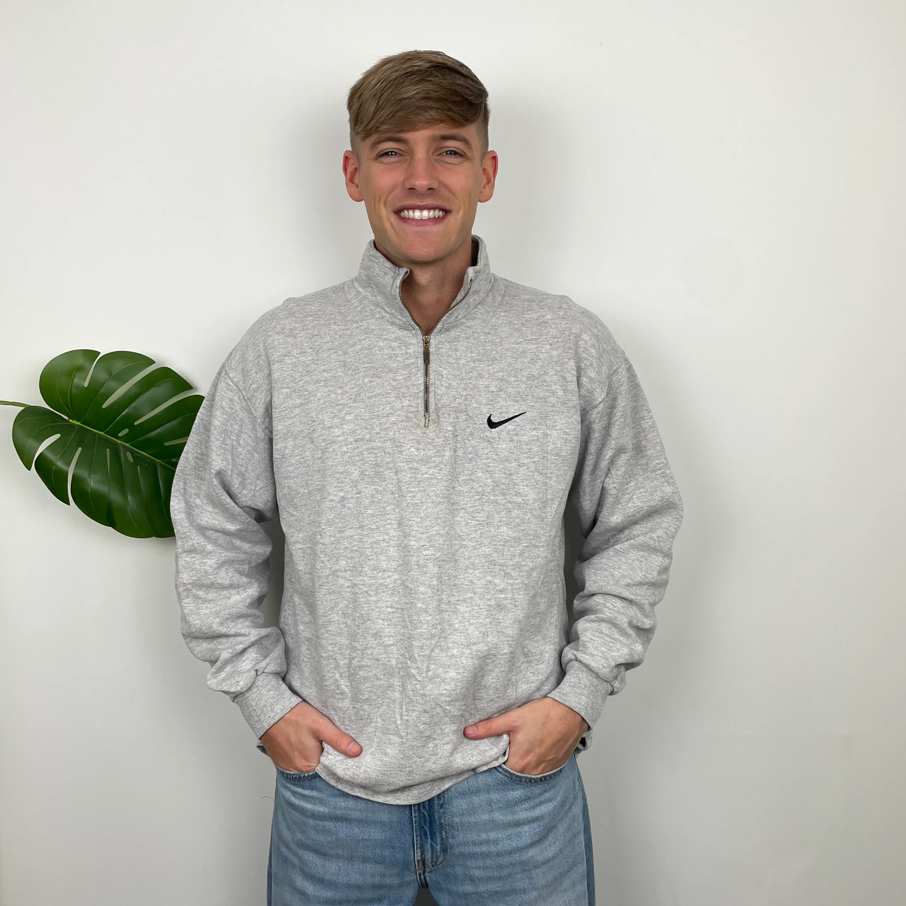 Nike Grey Embroidered Swoosh Quarter Zip Sweatshirt (M) - Image 2