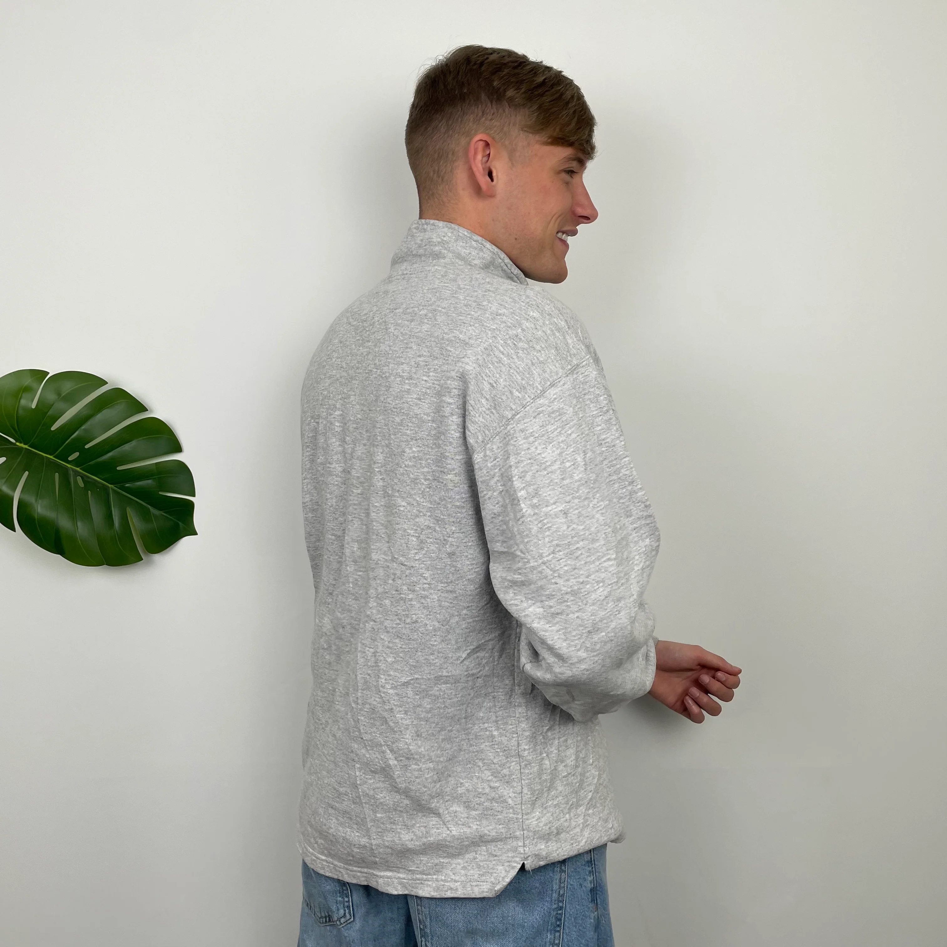 Nike Grey Embroidered Swoosh Quarter Zip Sweatshirt (M) - Image 4