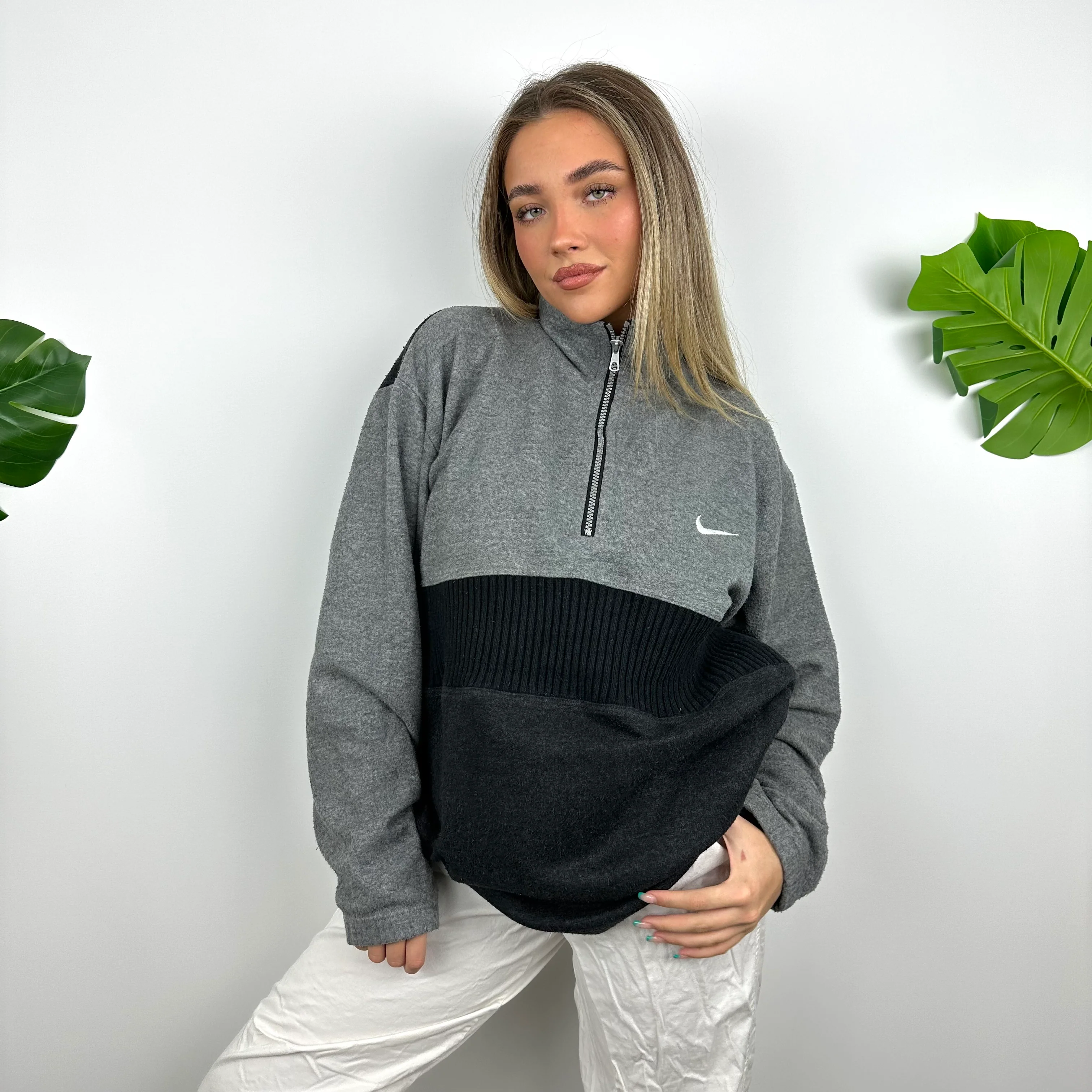 Nike Grey Embroidered Swoosh Quarter Zip Sweatshirt (L) - Image 4