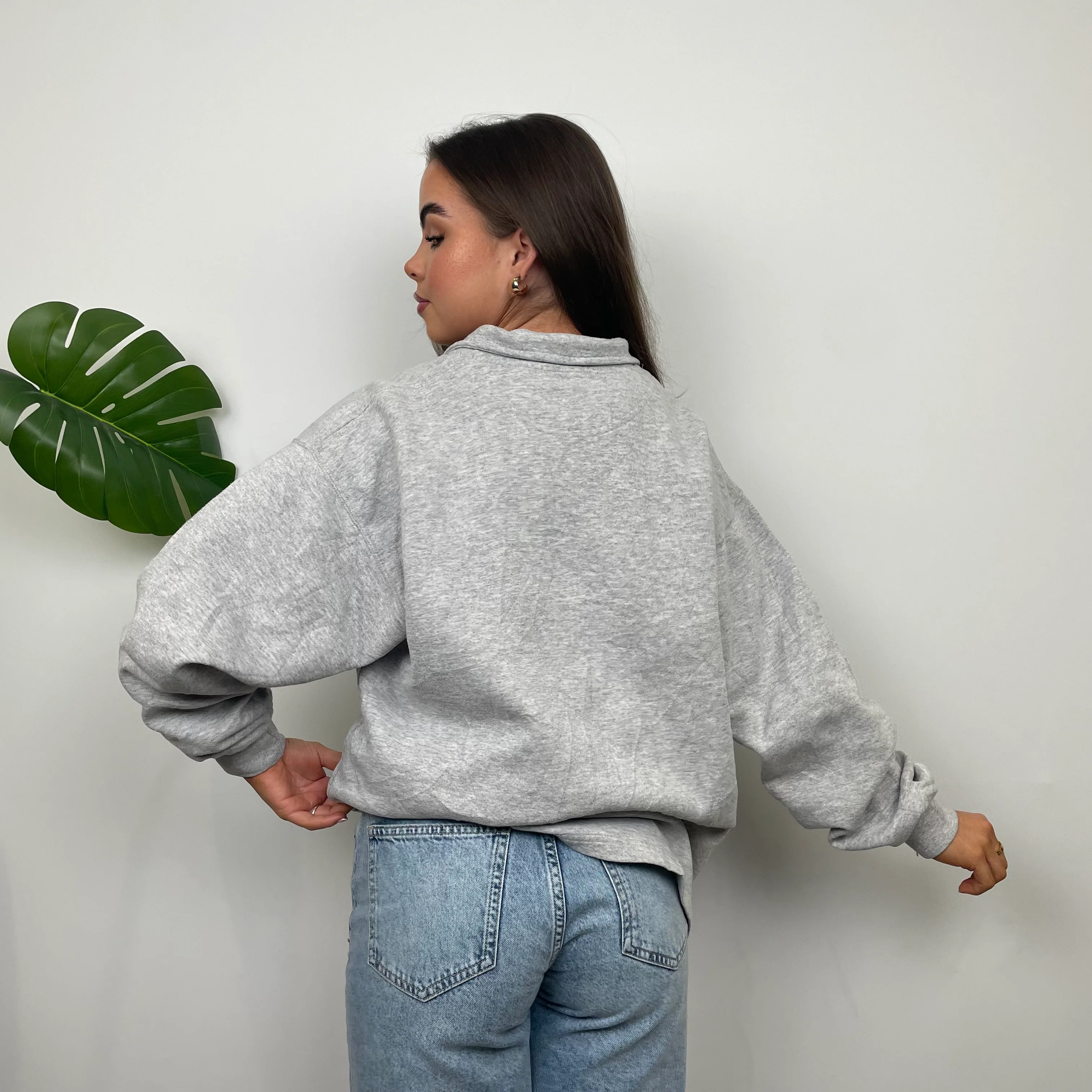 Nike Grey Embroidered Swoosh Quarter Zip Sweatshirt (M) - Image 5