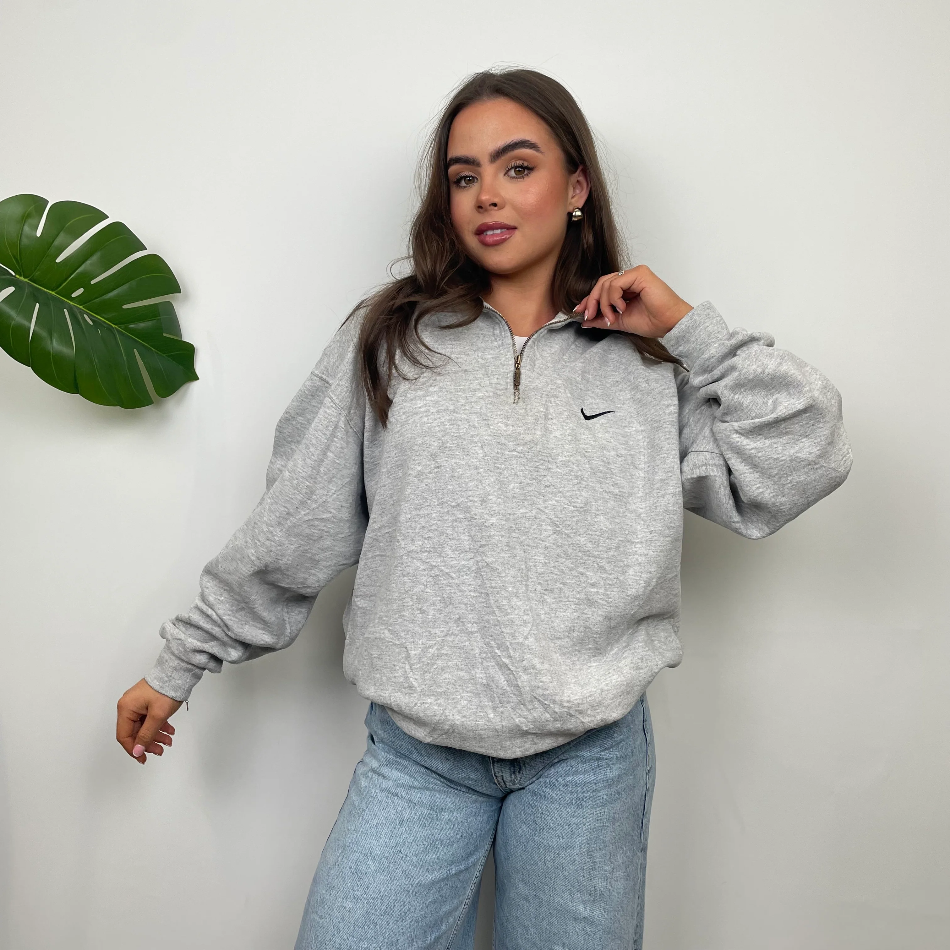 Nike Grey Embroidered Swoosh Quarter Zip Sweatshirt (M) - Image 7