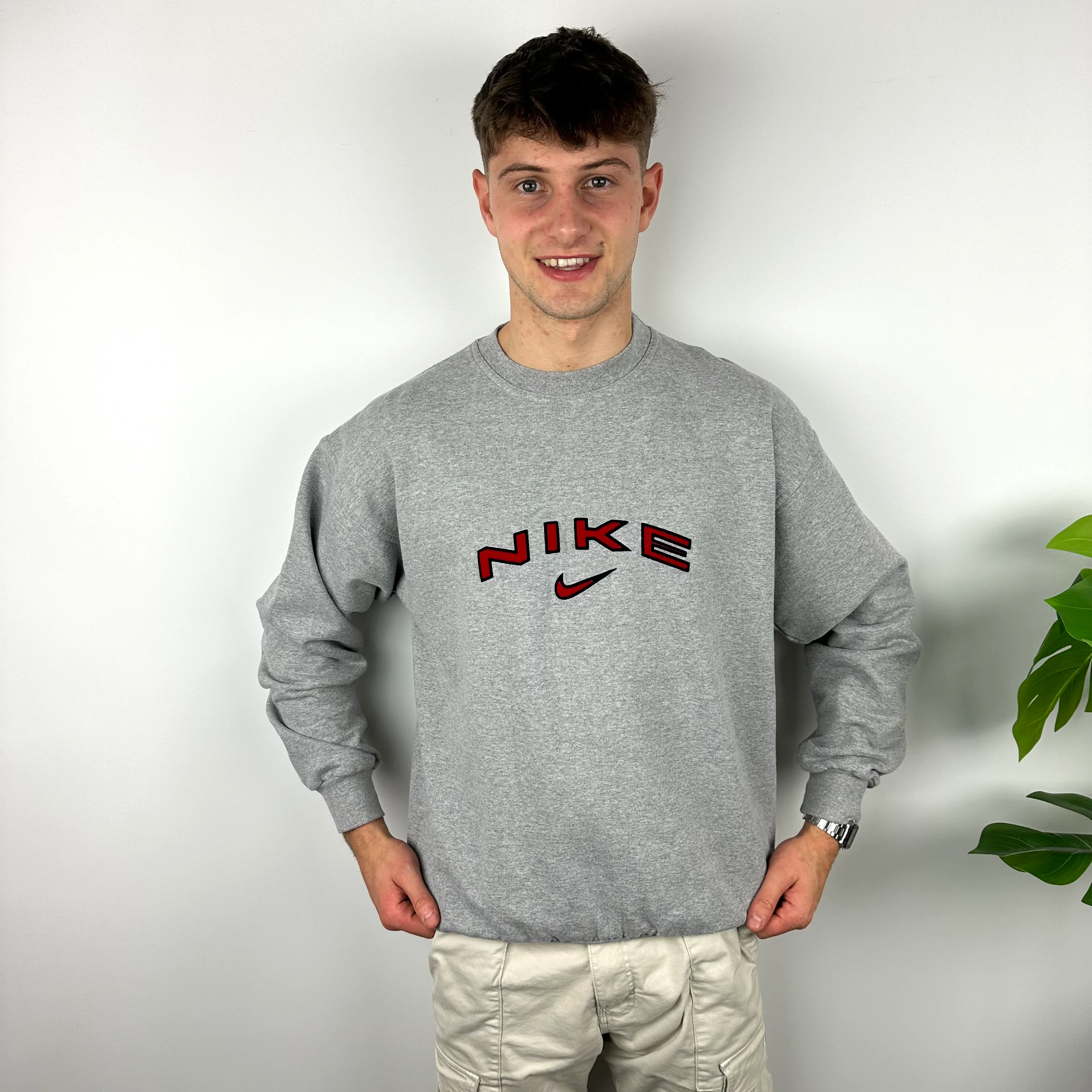 Nike Grey Embroidered Spell Out Sweatshirt (XL)