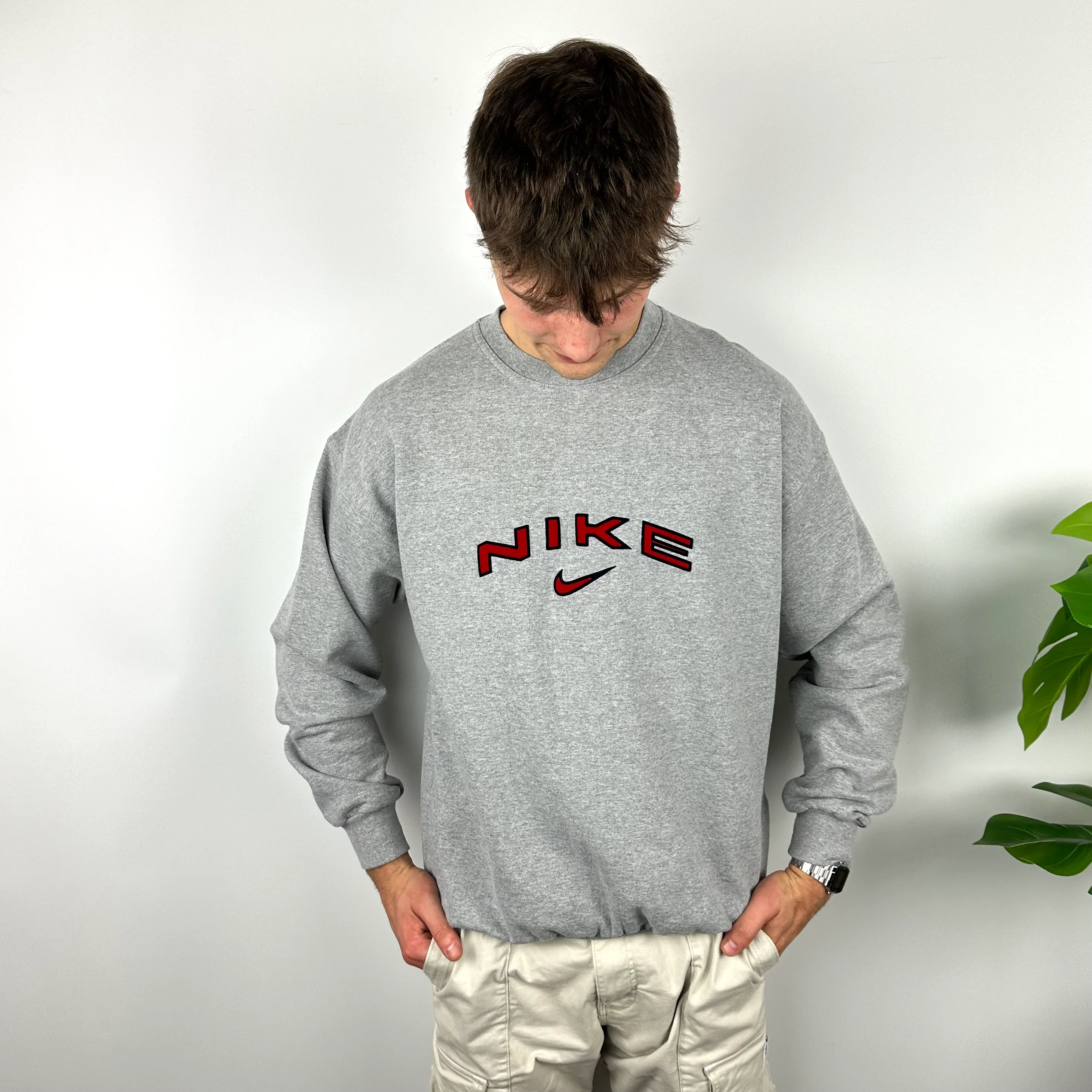 Nike Grey Embroidered Spell Out Sweatshirt (XL) - Image 2