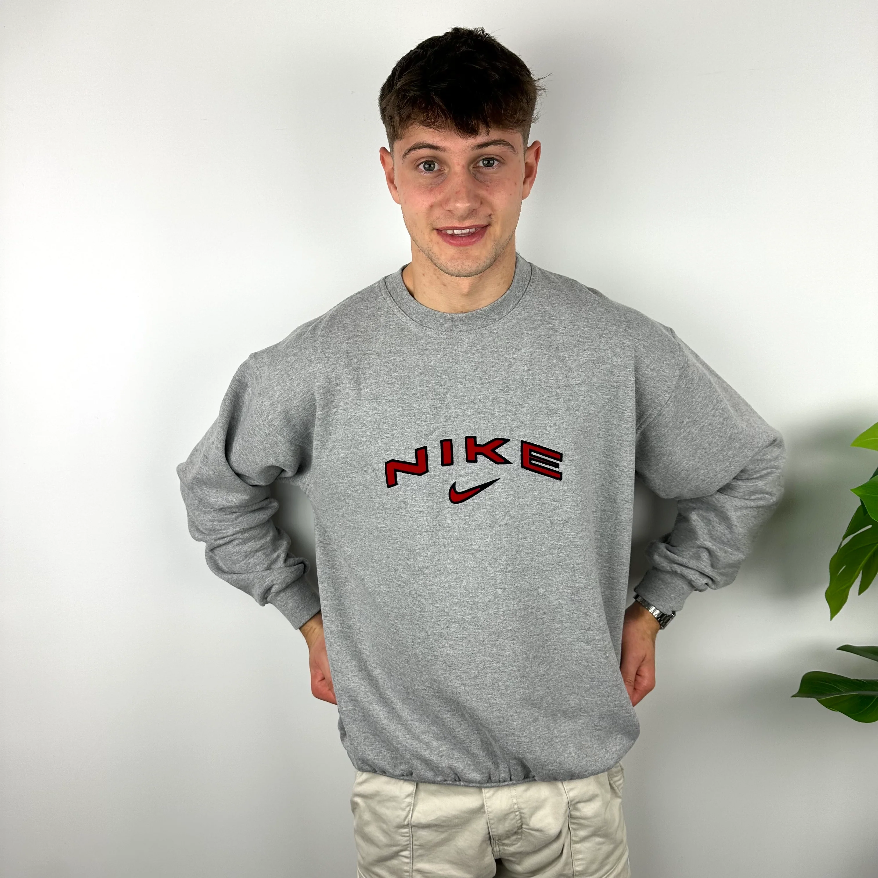 Nike Grey Embroidered Spell Out Sweatshirt (XL) - Image 3
