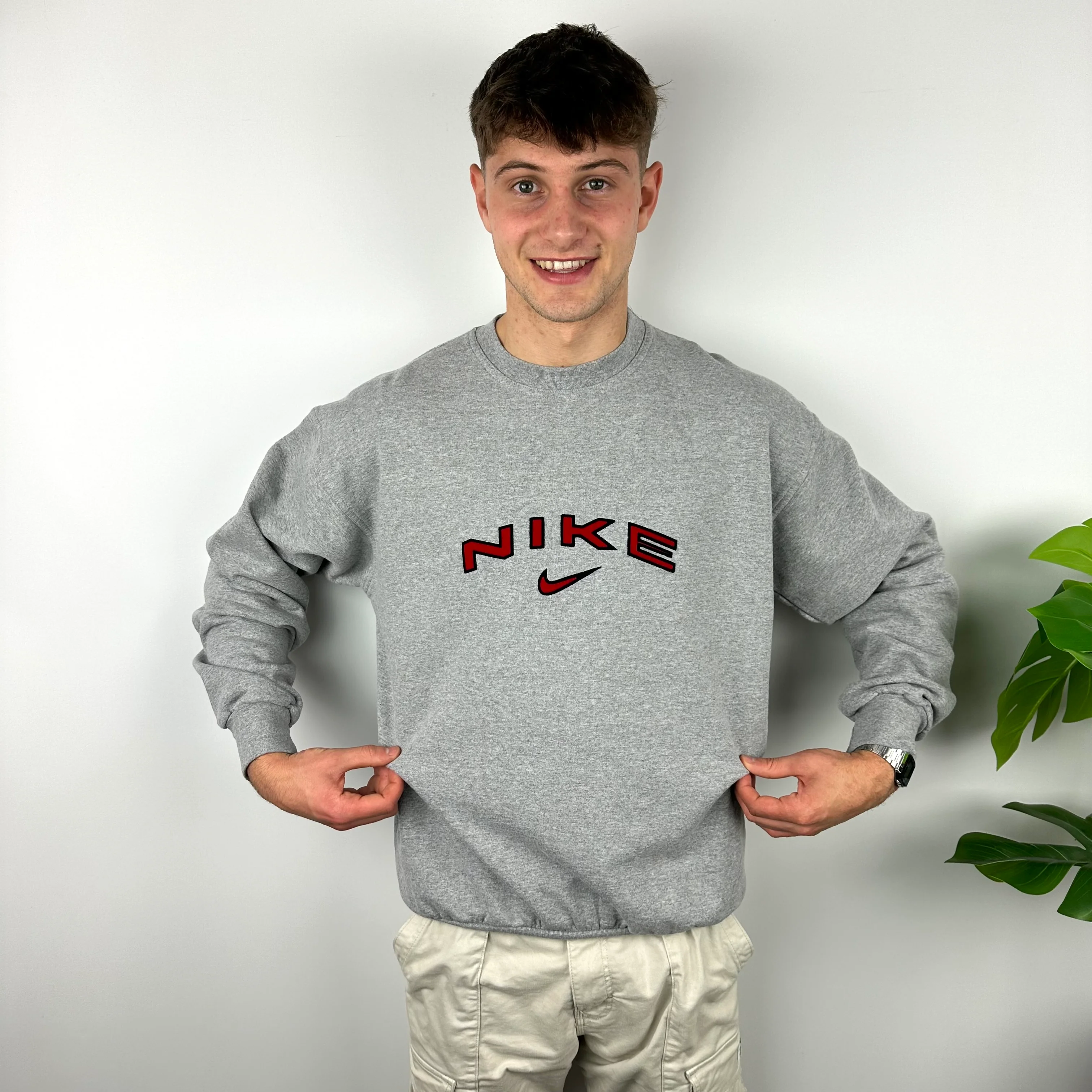 Nike Grey Embroidered Spell Out Sweatshirt (XL) - Image 6