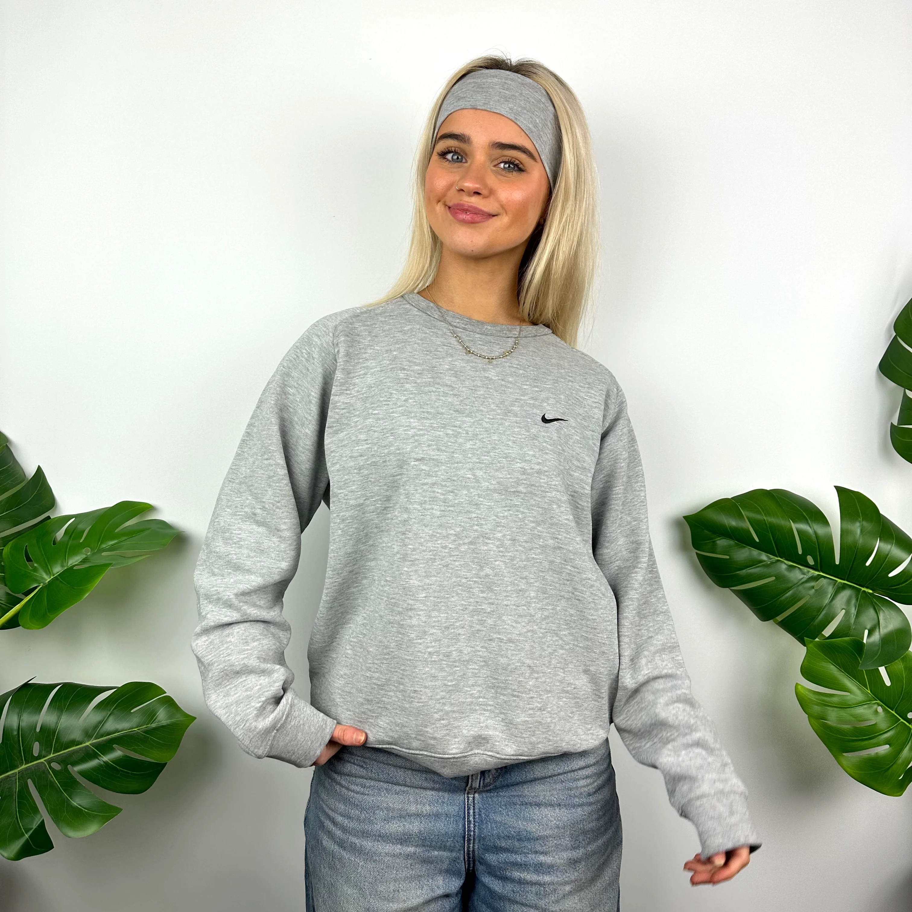 Nike Grey Embroidered Swoosh Sweatshirt (S) - Image 2