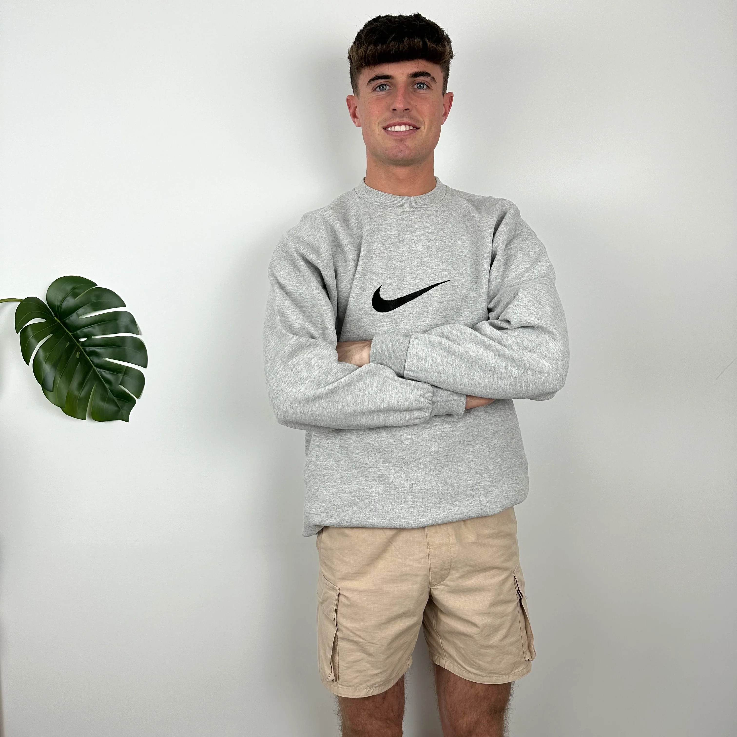 Nike Grey Embroidered Swoosh Sweatshirt (M) - Image 3