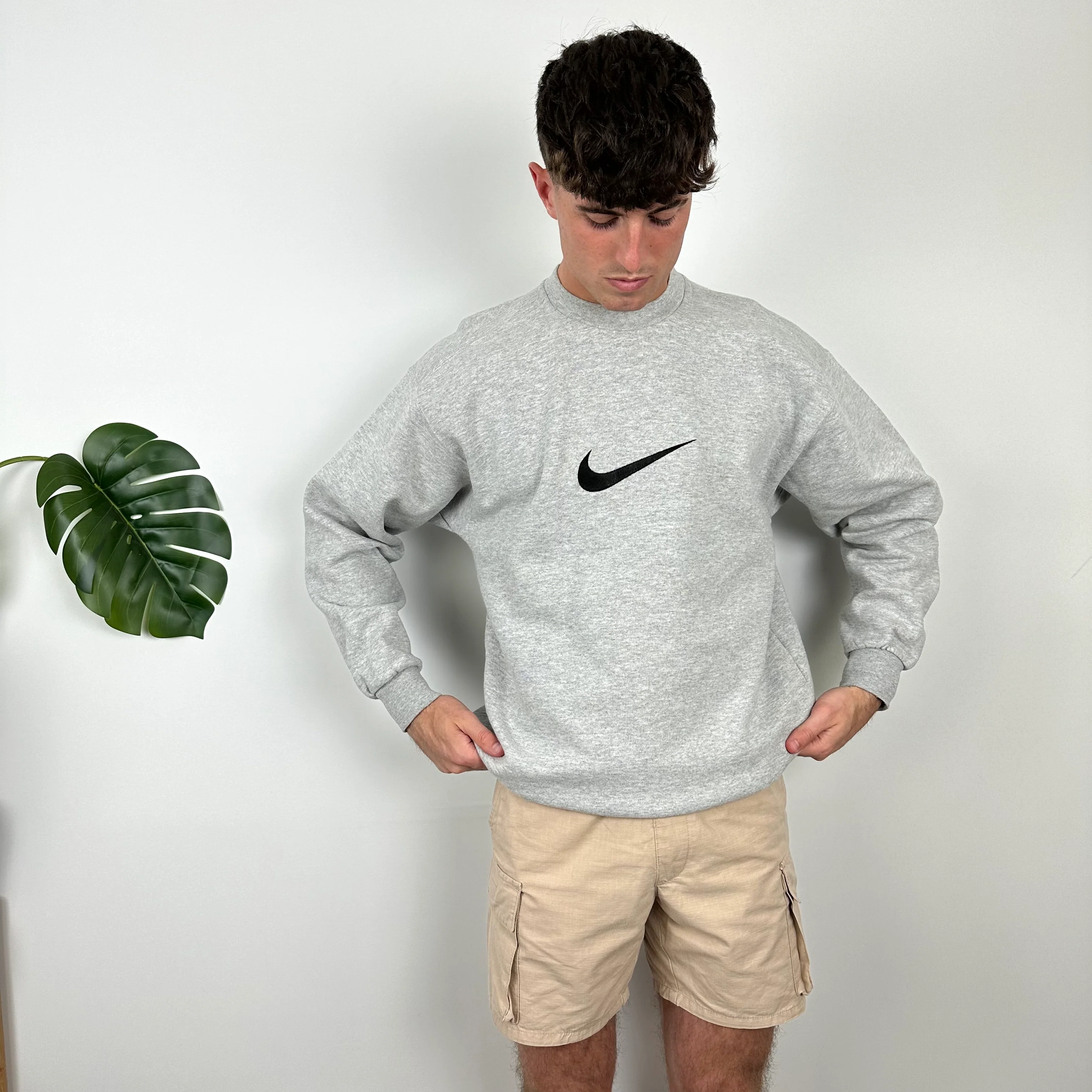 Nike Grey Embroidered Swoosh Sweatshirt (M) - Image 6