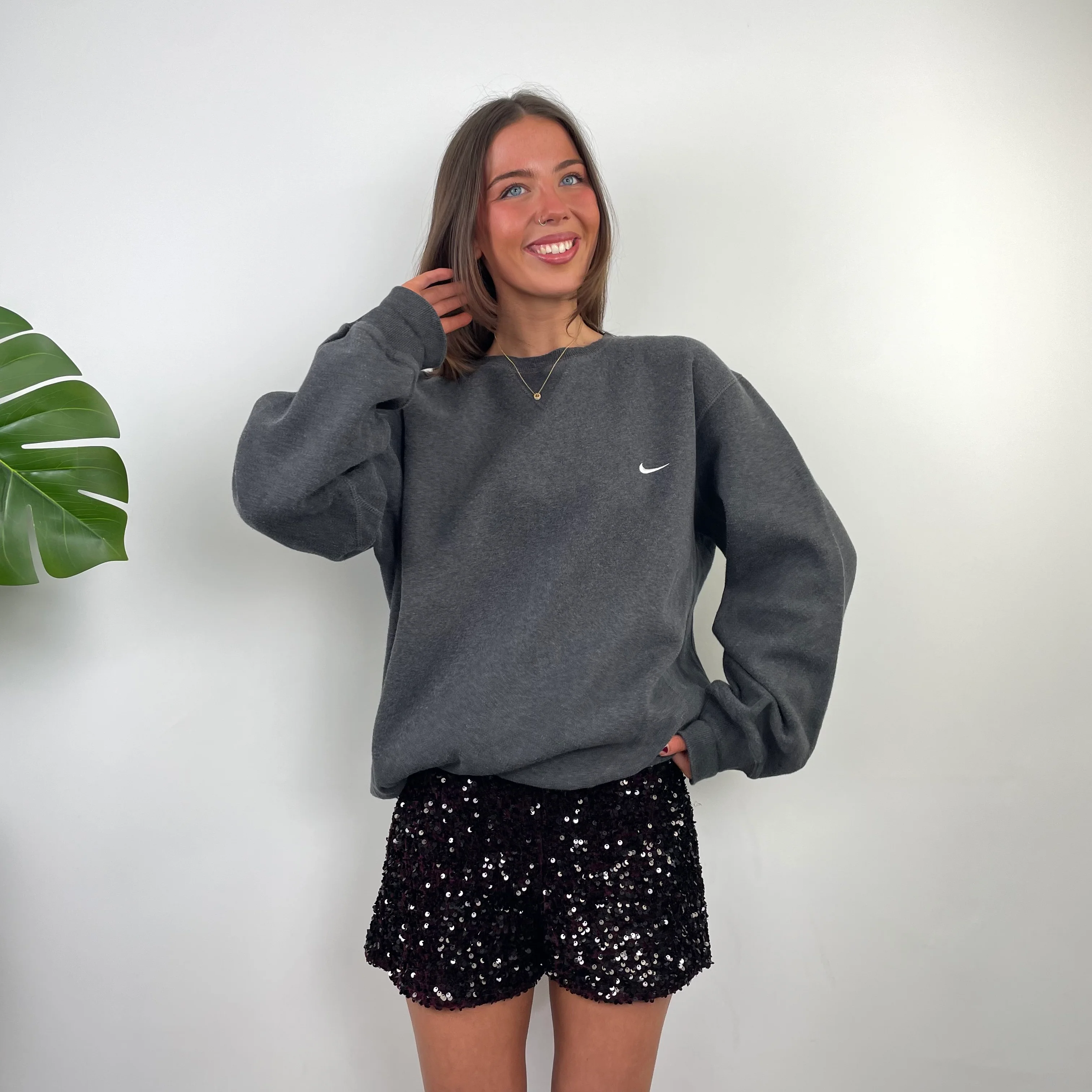 Nike Grey Embroidered Swoosh Sweatshirt (L)