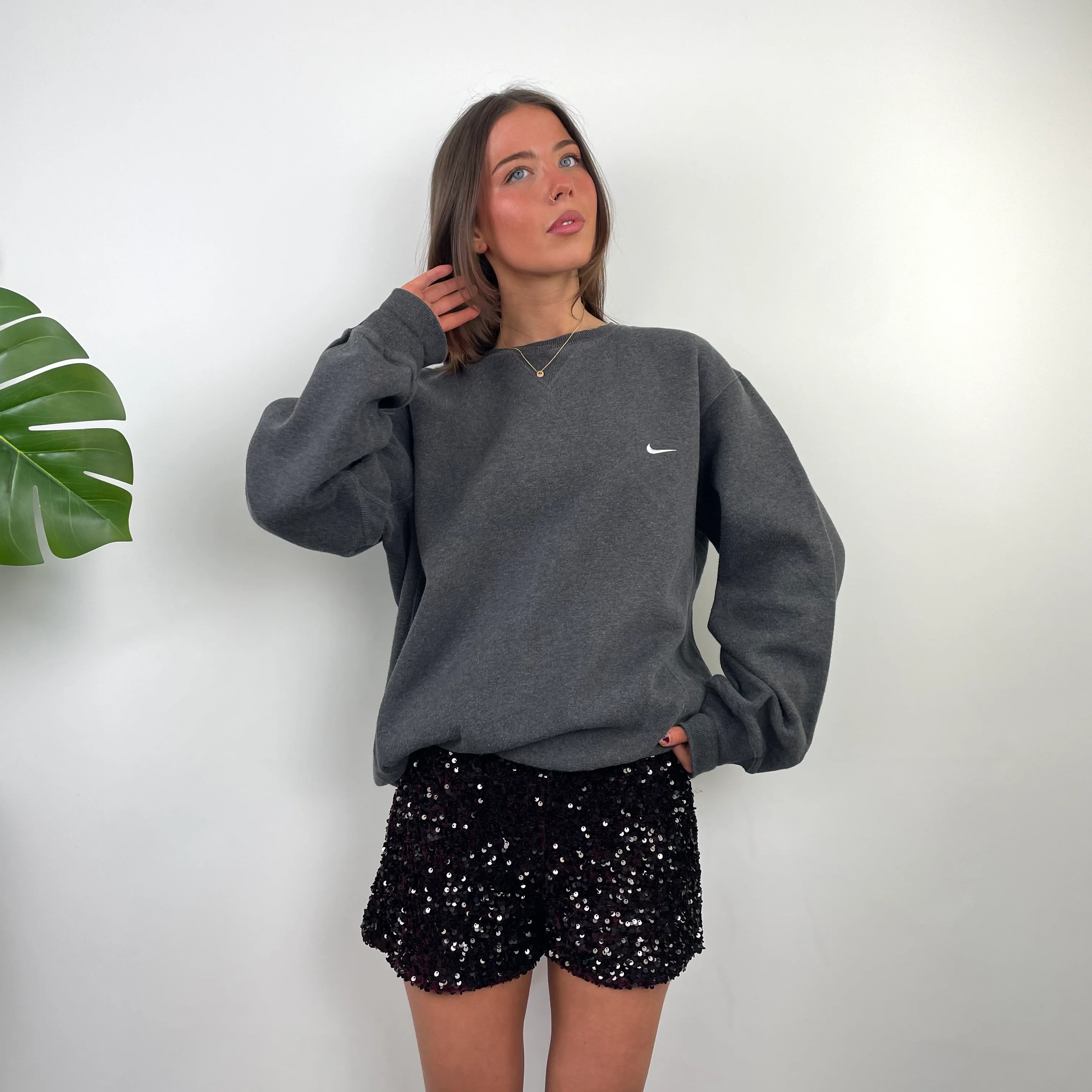 Nike Grey Embroidered Swoosh Sweatshirt (L) - Image 4