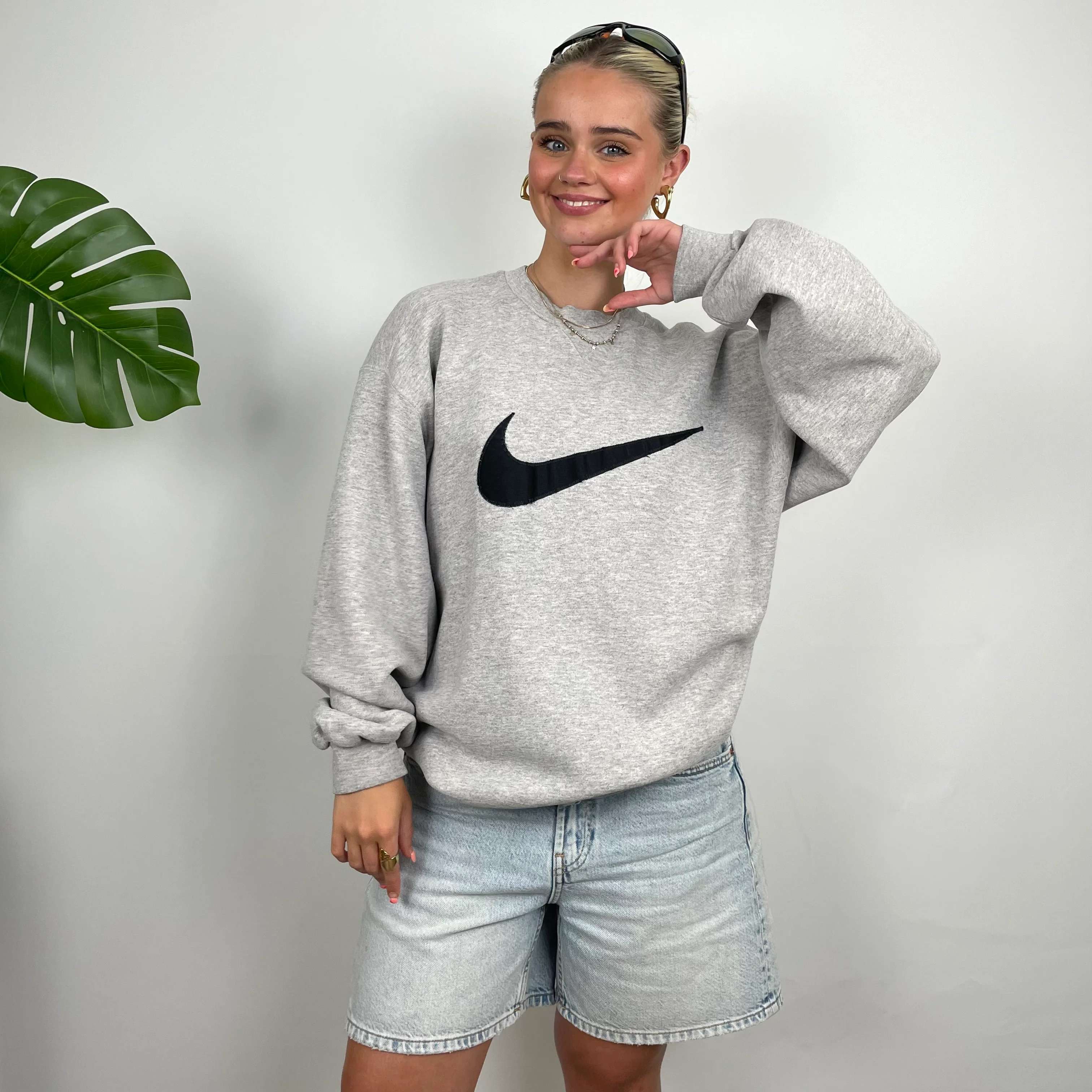 Nike Grey Embroidered Swoosh Sweatshirt (L) - Image 4