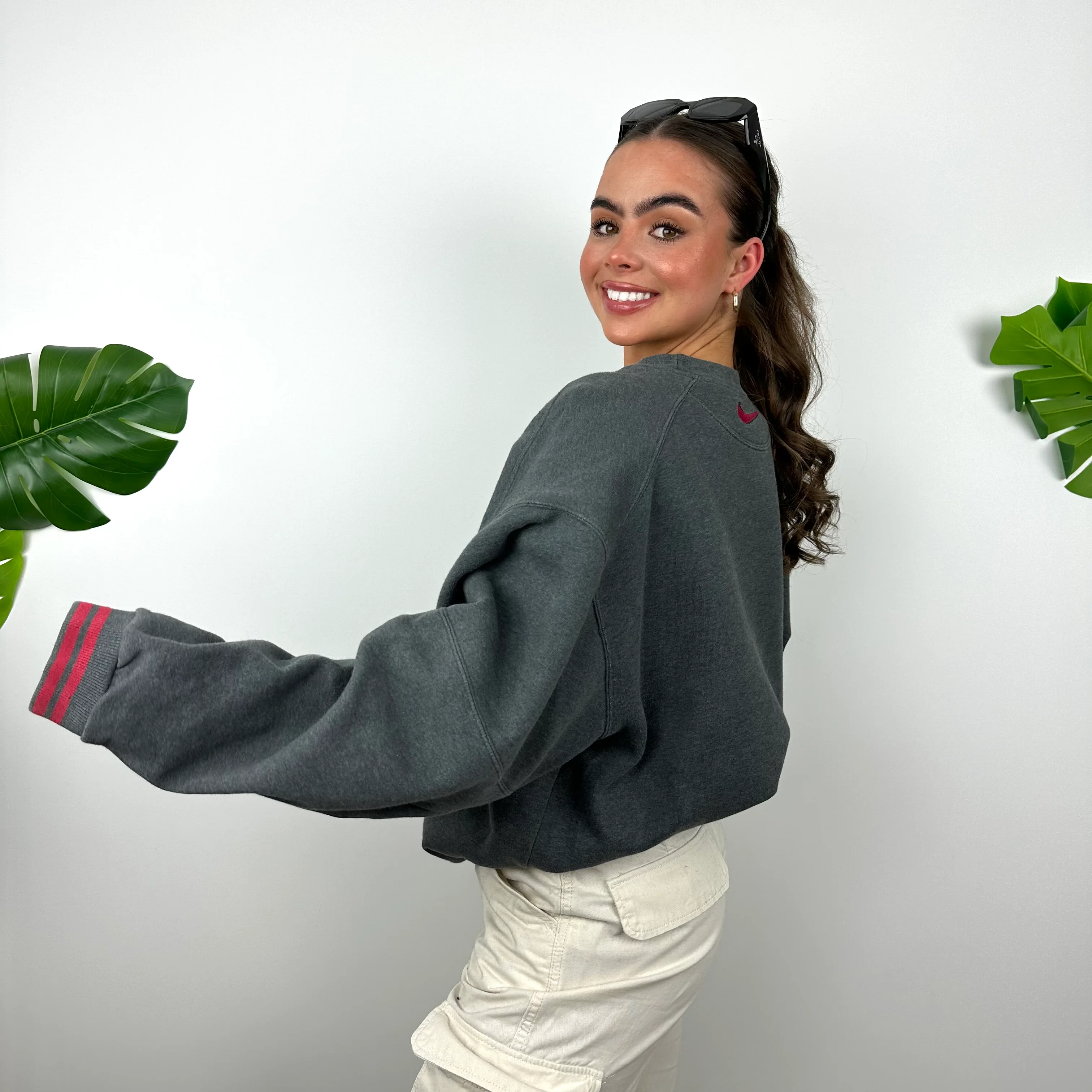 Nike Grey Embroidered Swoosh Sweatshirt (M) - Image 7