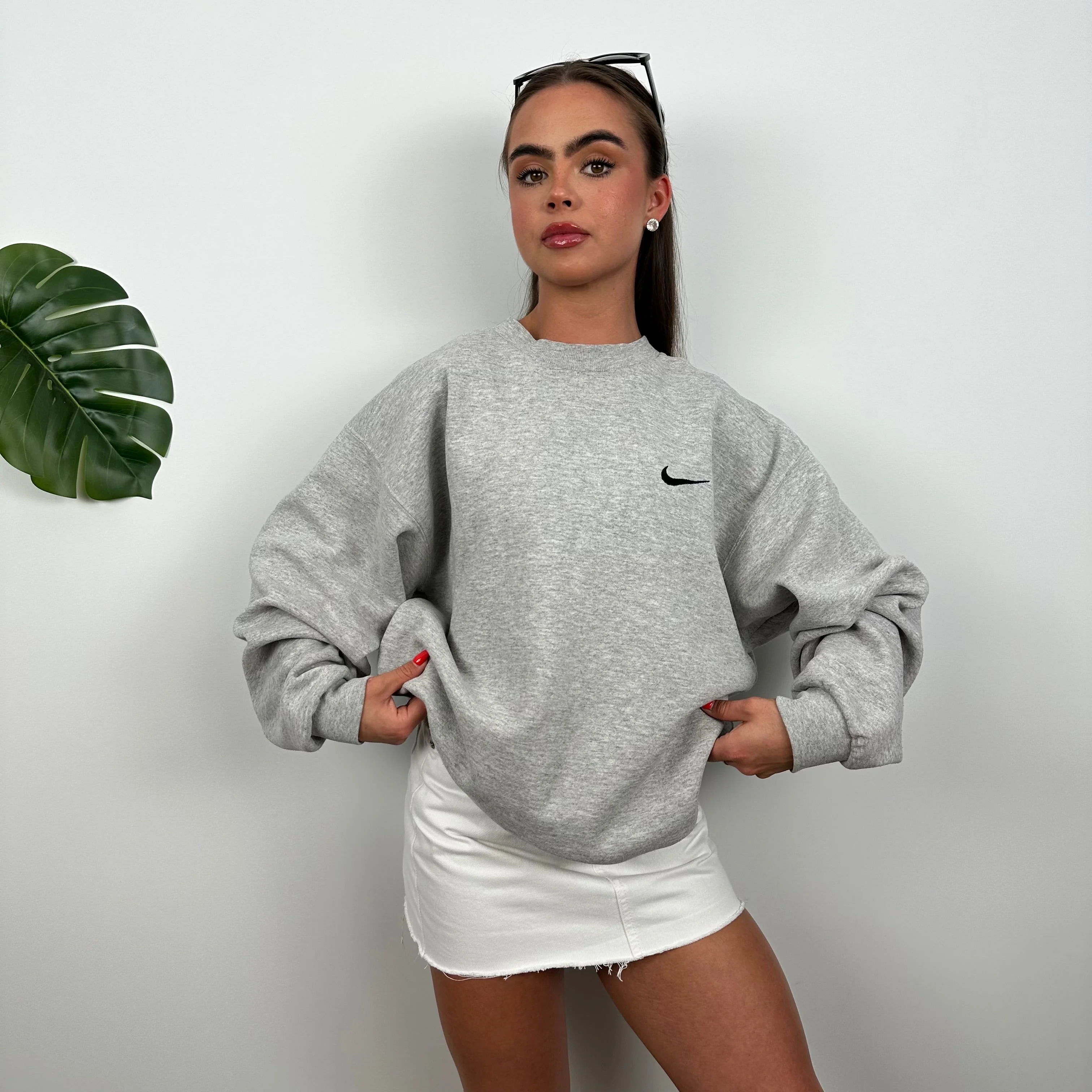 Nike Grey Embroidered Swoosh Sweatshirt (S) - Image 2