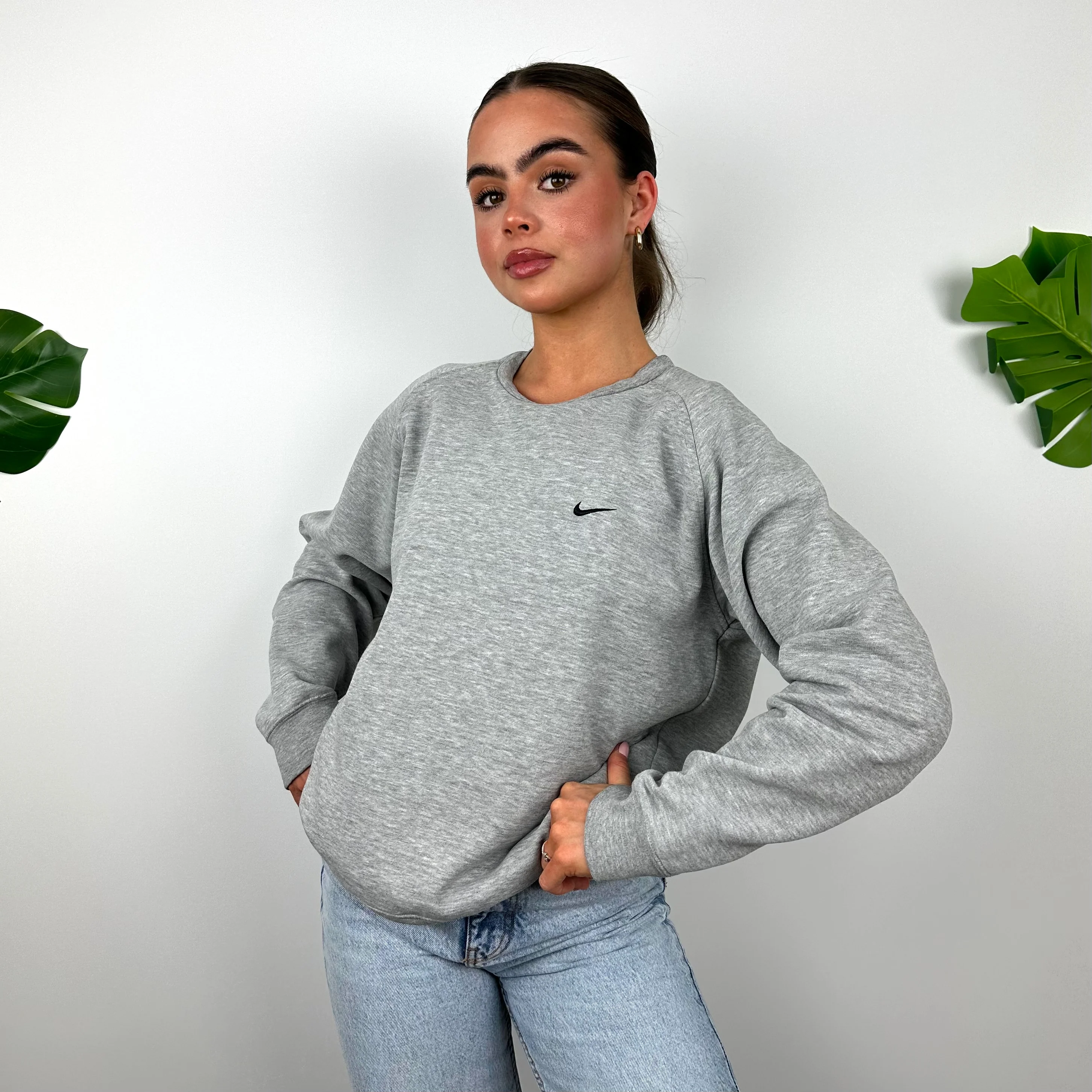 Nike Grey Embroidered Swoosh Sweatshirt (S) - Image 3