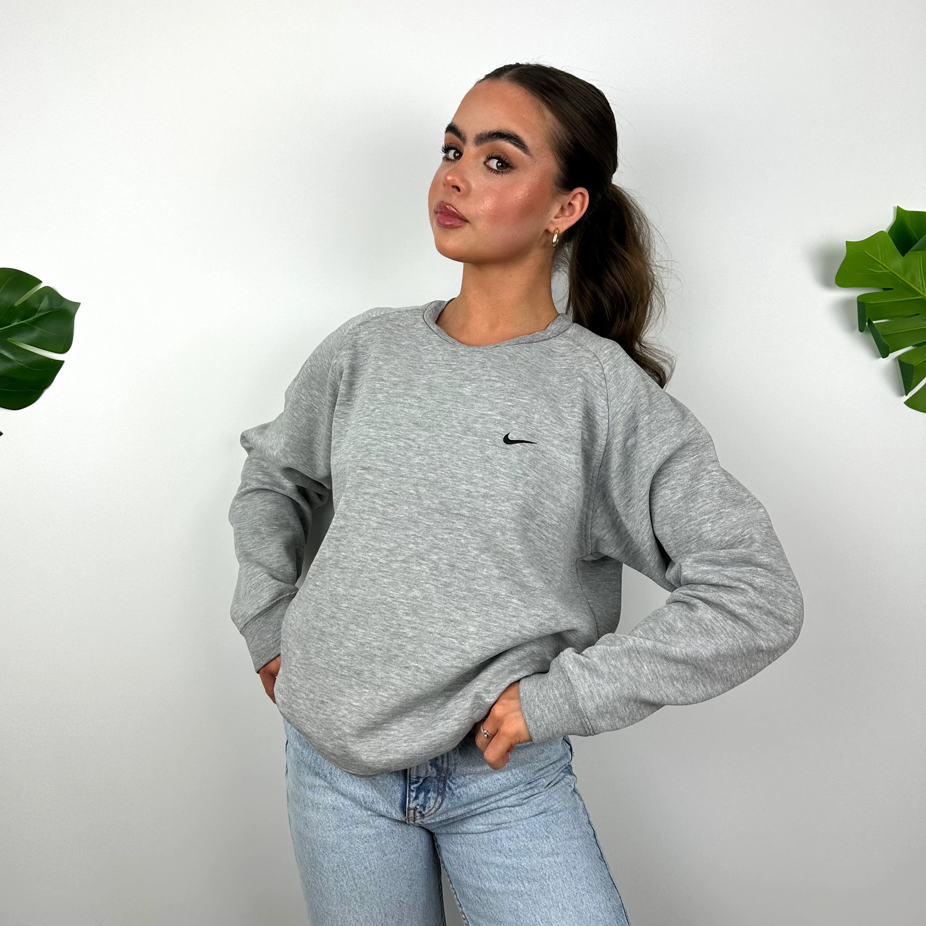 Nike Grey Embroidered Swoosh Sweatshirt (S) - Image 5