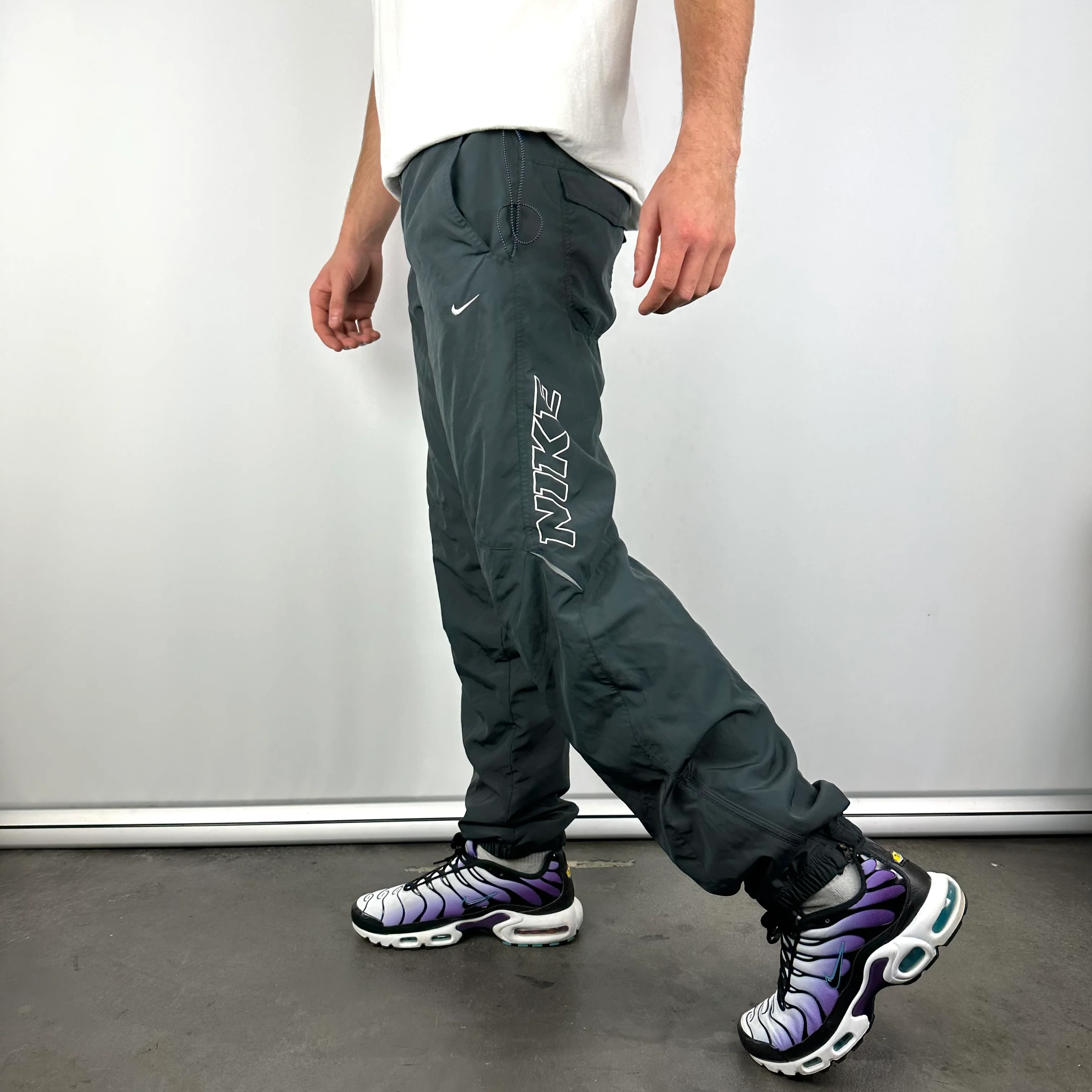 Nike Grey Embroidered Swoosh Track Pants (M) - Image 2
