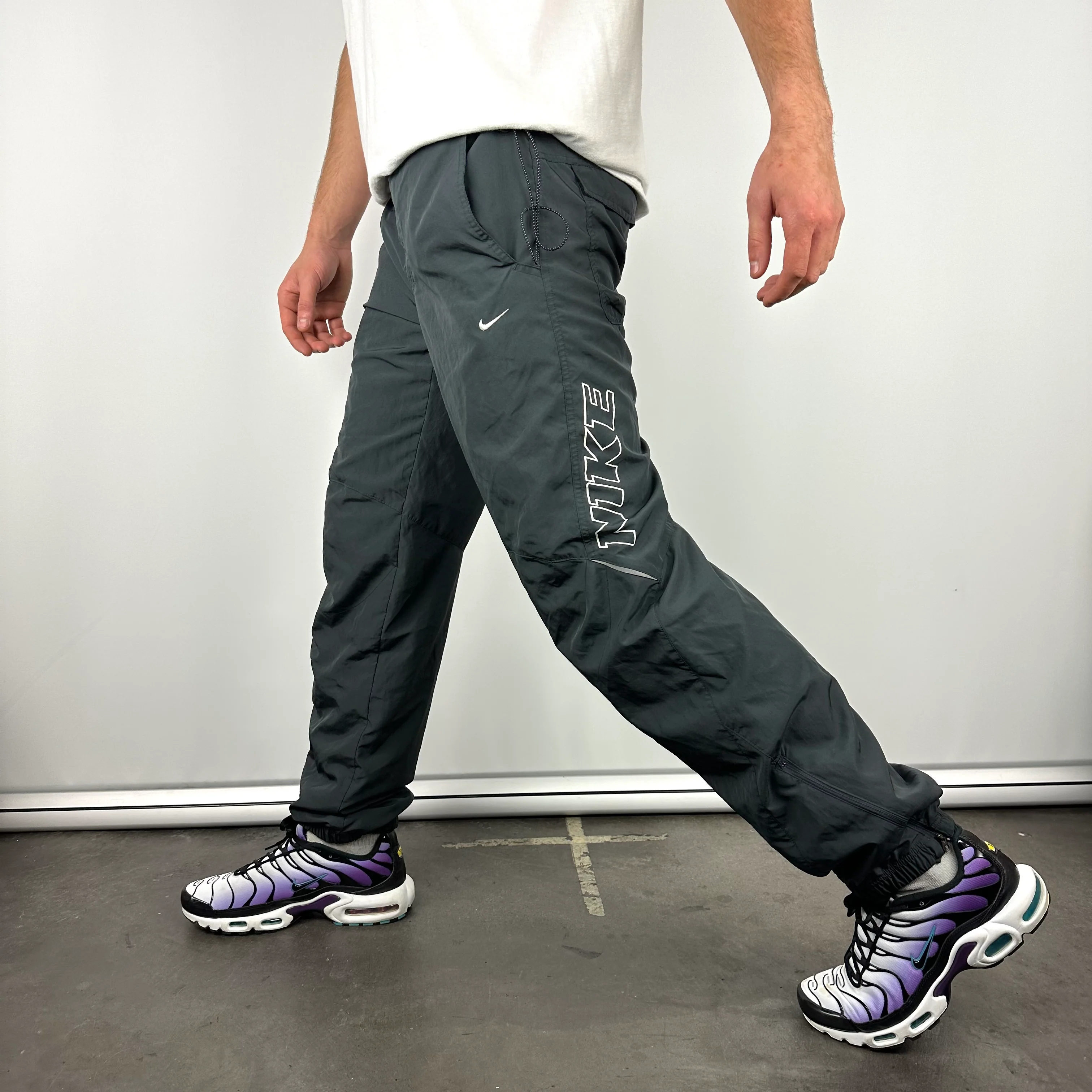 Nike Grey Embroidered Swoosh Track Pants (M) - Image 6