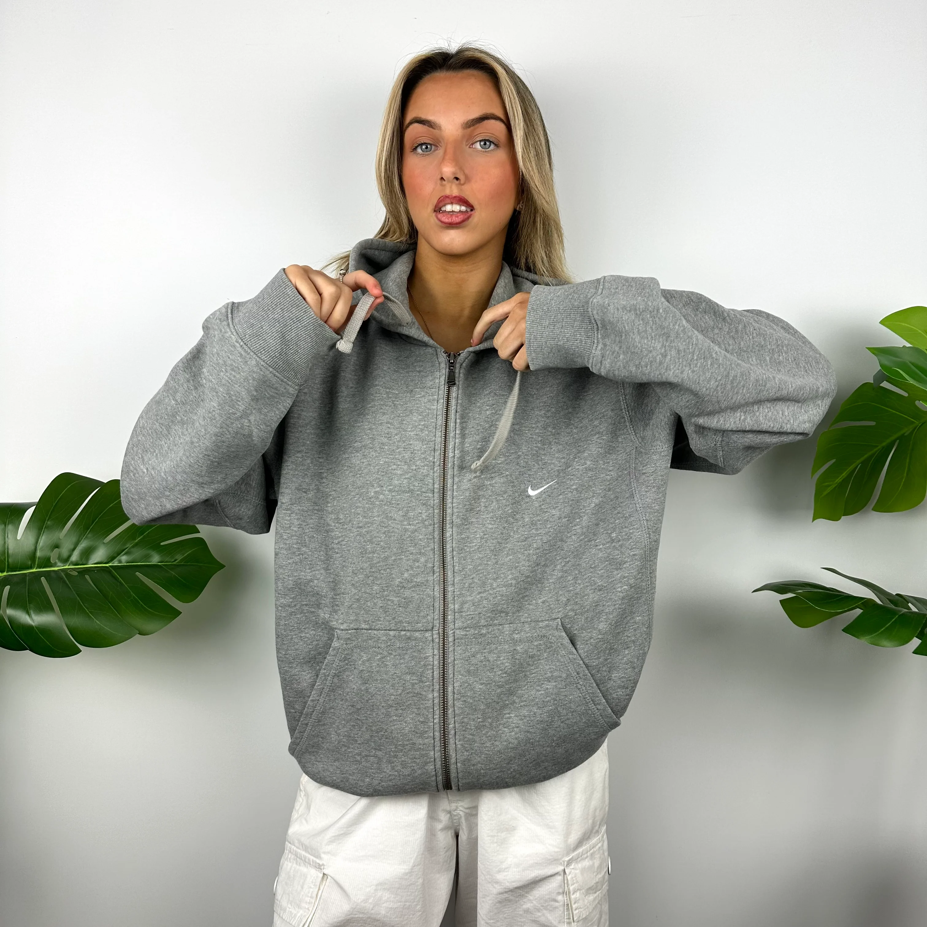 Nike Grey Embroidered Swoosh Zip Up Hoodie Jacket (L) - Image 7