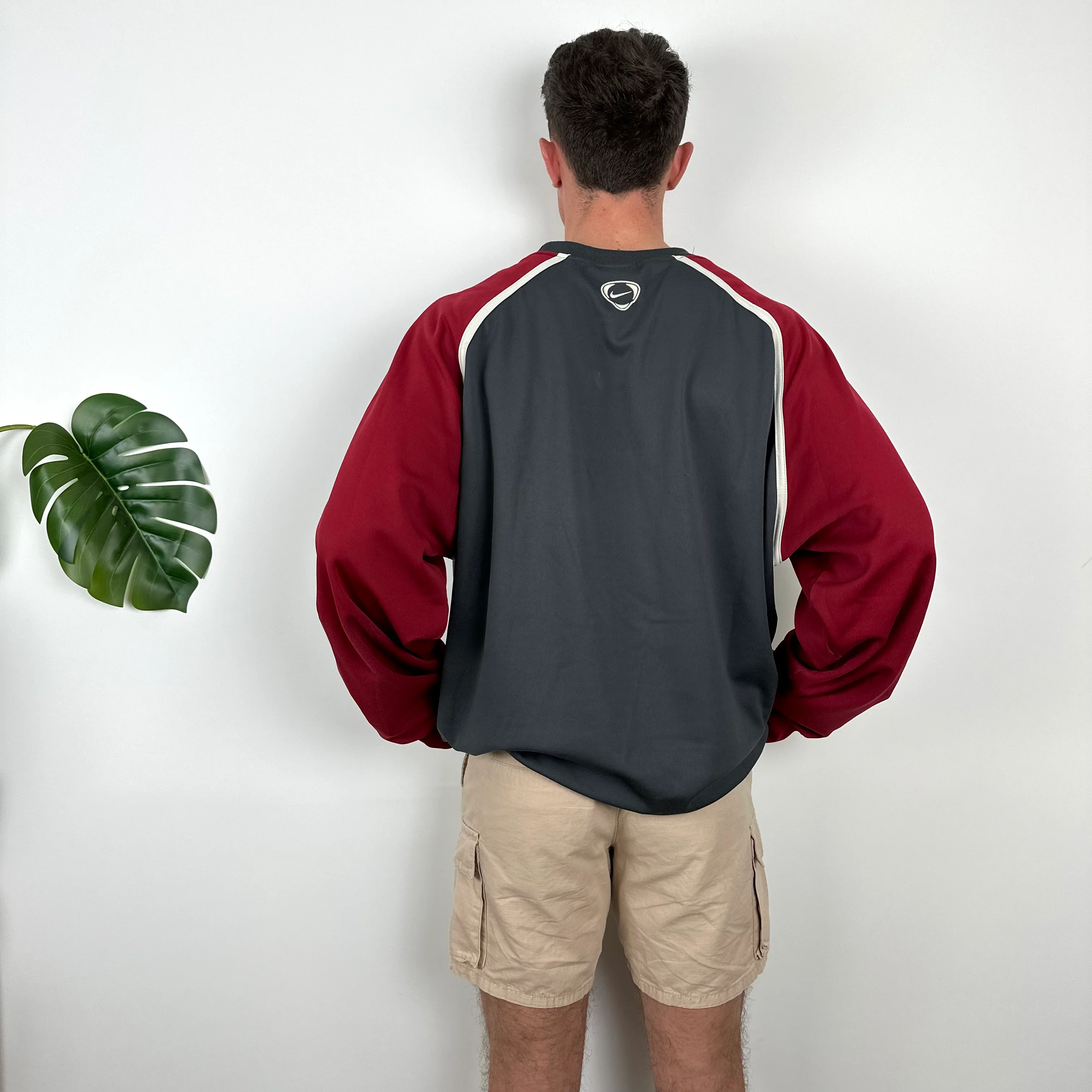 Nike Grey & Maroon Embroidered Swoosh Sweatshirt (XXL) - Image 4