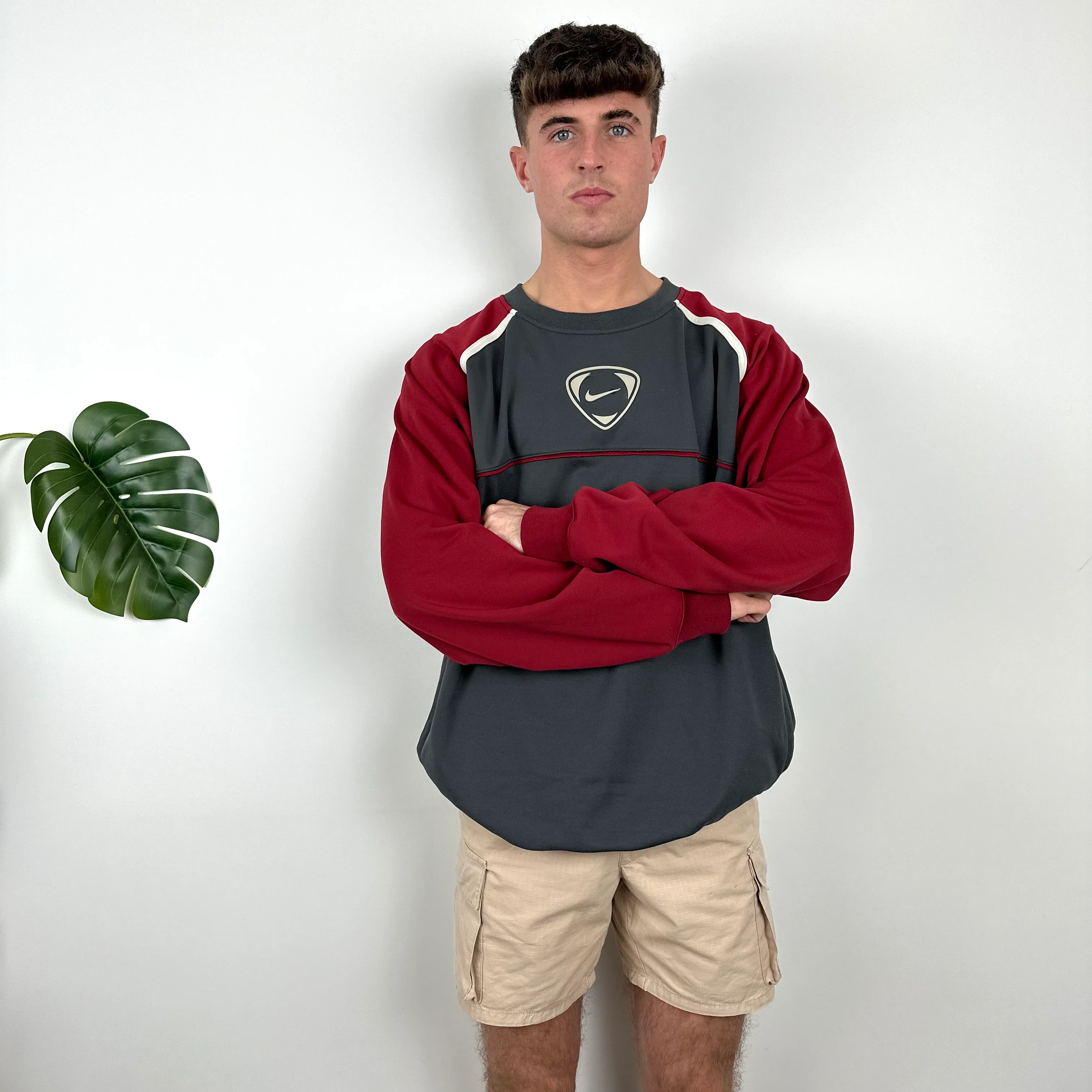 Nike Grey & Maroon Embroidered Swoosh Sweatshirt (XXL) - Image 5