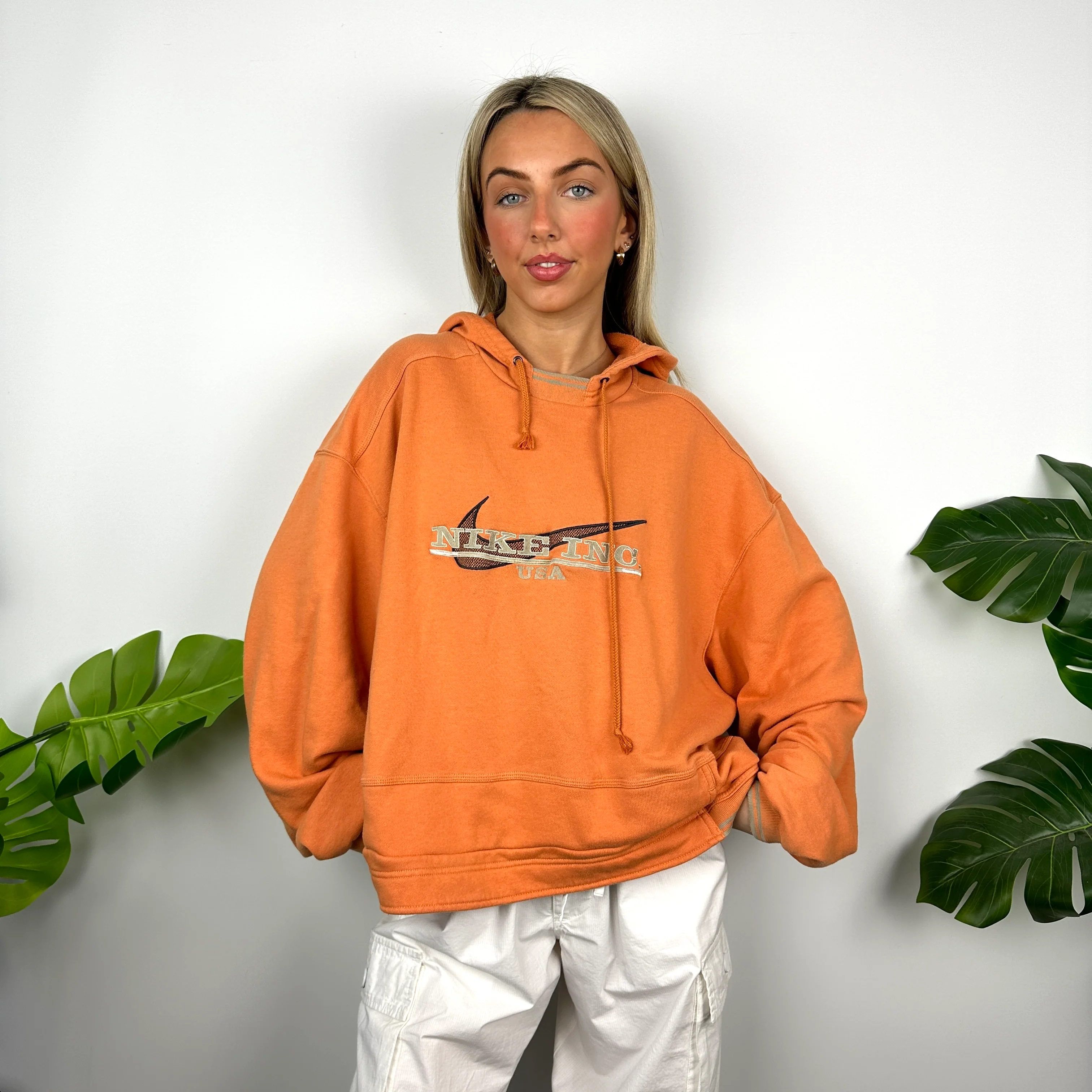 Nike Inc USA Orange Embroidered Spell Out Hoodie (M) - Image 8