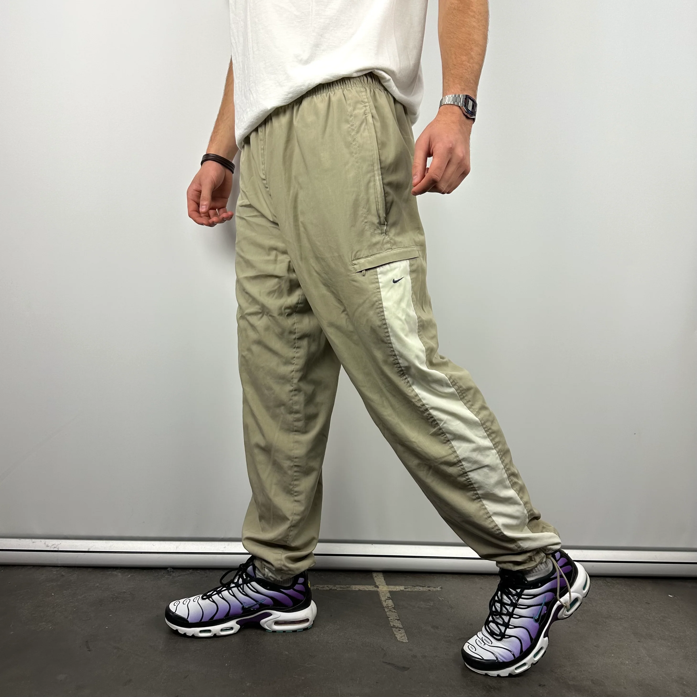 Nike Tan Beige Embroidered Swoosh Track Pants (L) - Image 6