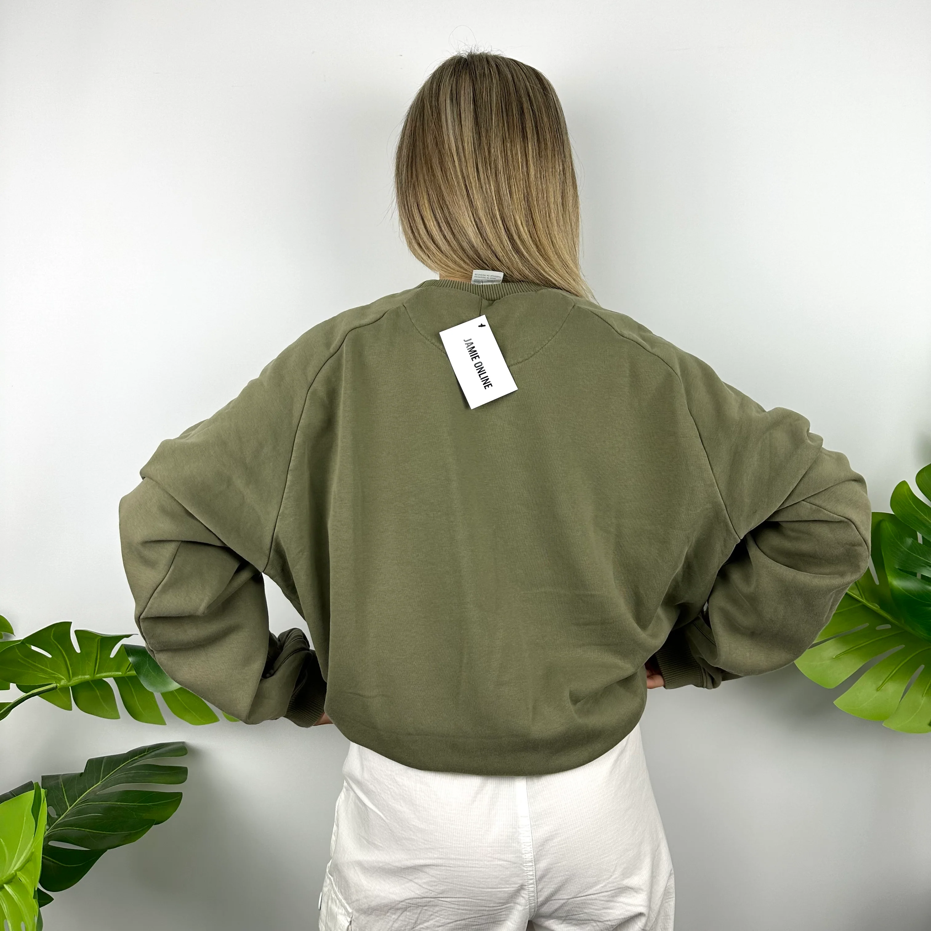 Nike Khaki Green Embroidered Spell Out Sweatshirt (XL) - Image 4