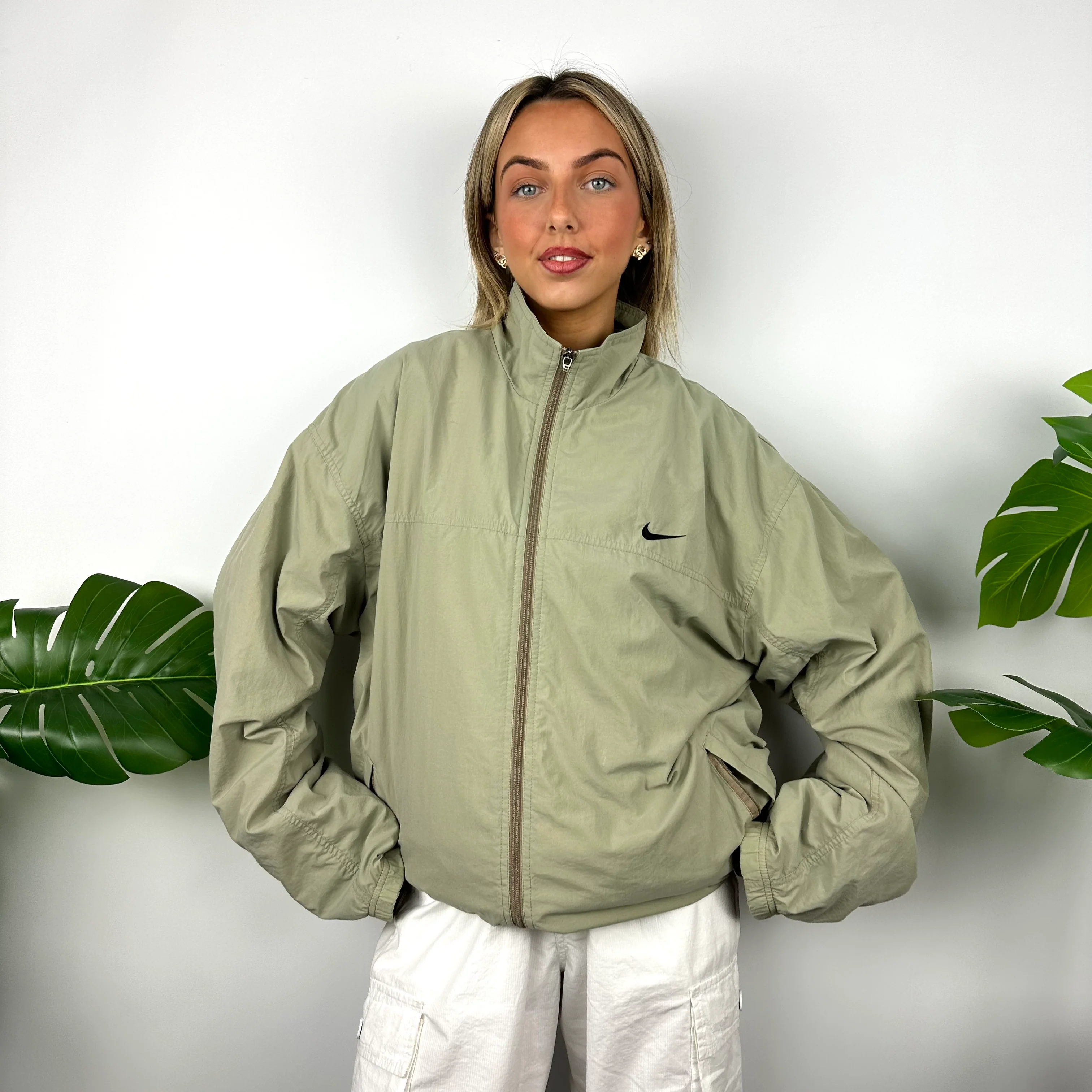 Nike Khaki Green Swoosh Windbreaker Jacket (XL) - Image 2
