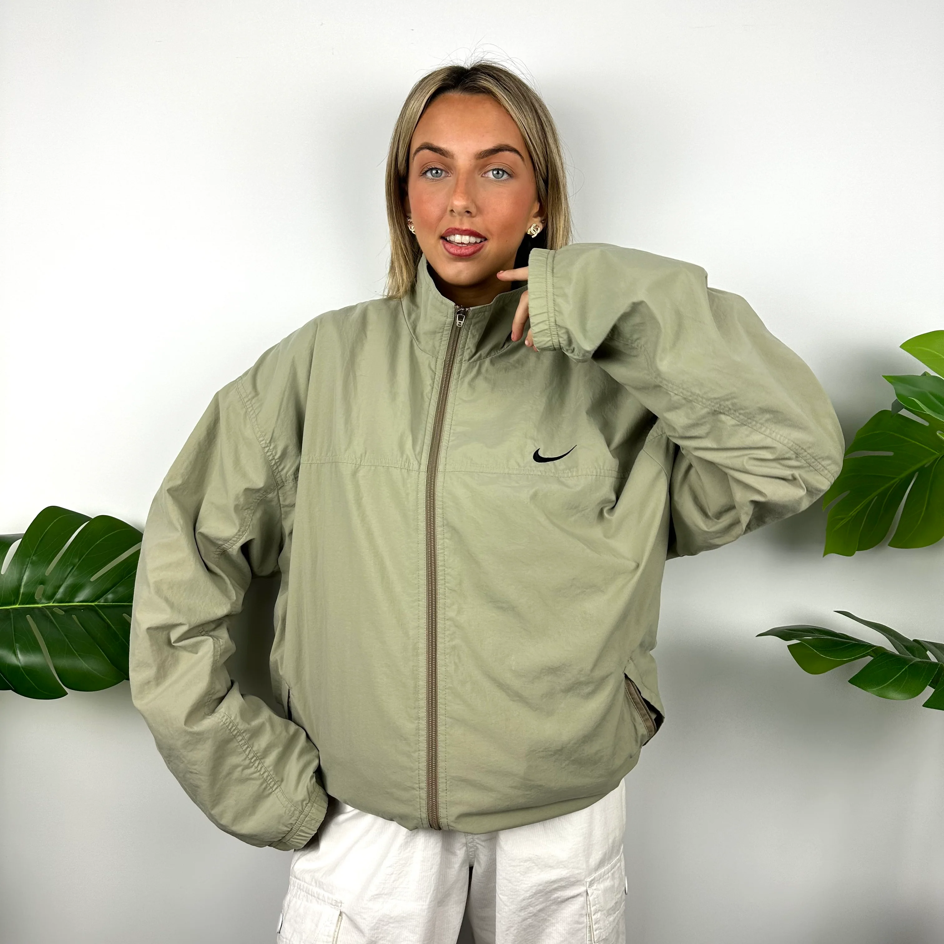 Nike Khaki Green Swoosh Windbreaker Jacket (XL) - Image 4