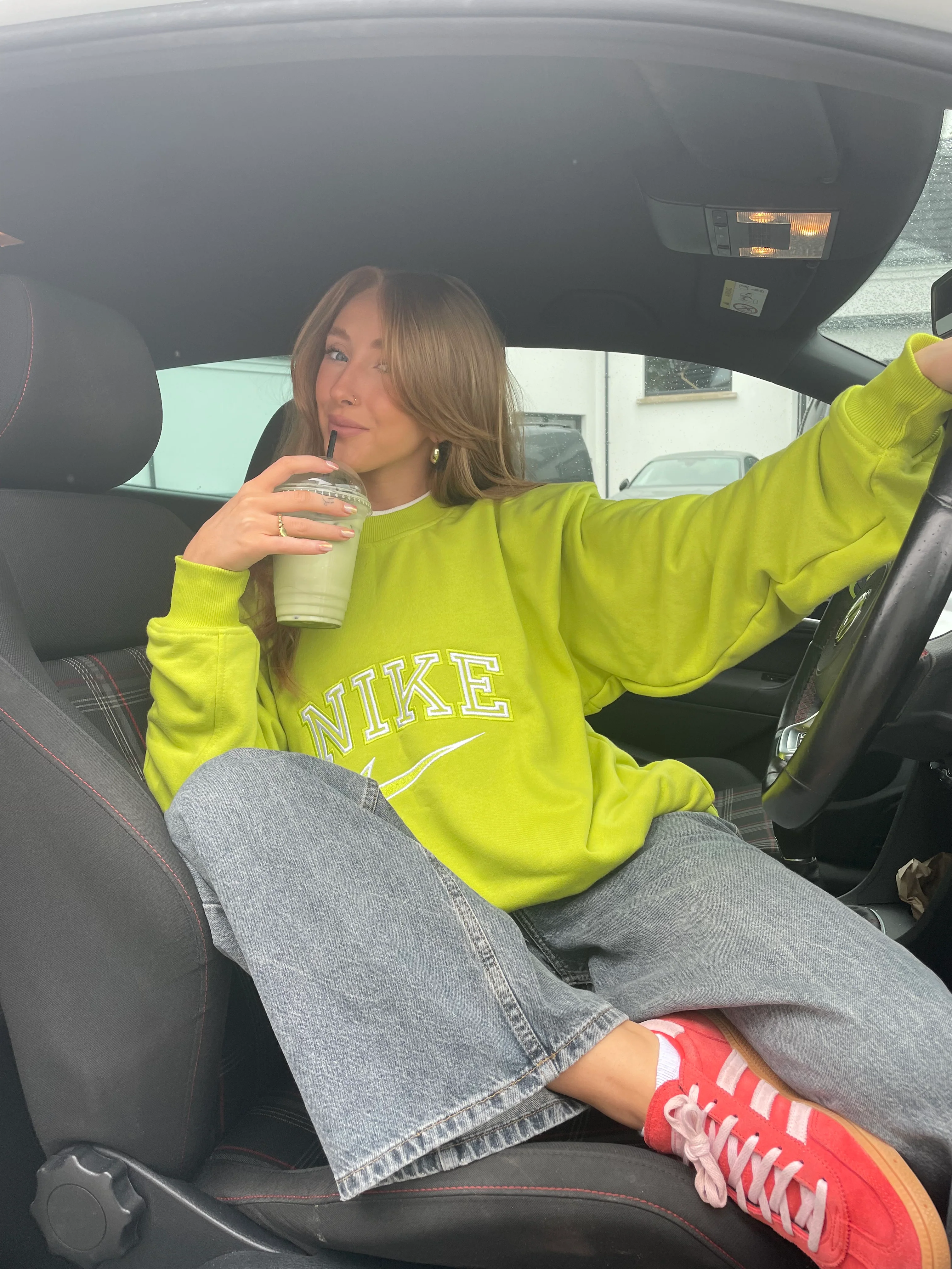 Nike Lime Green Embroidered Spell Out Sweatshirt (L) - Image 2