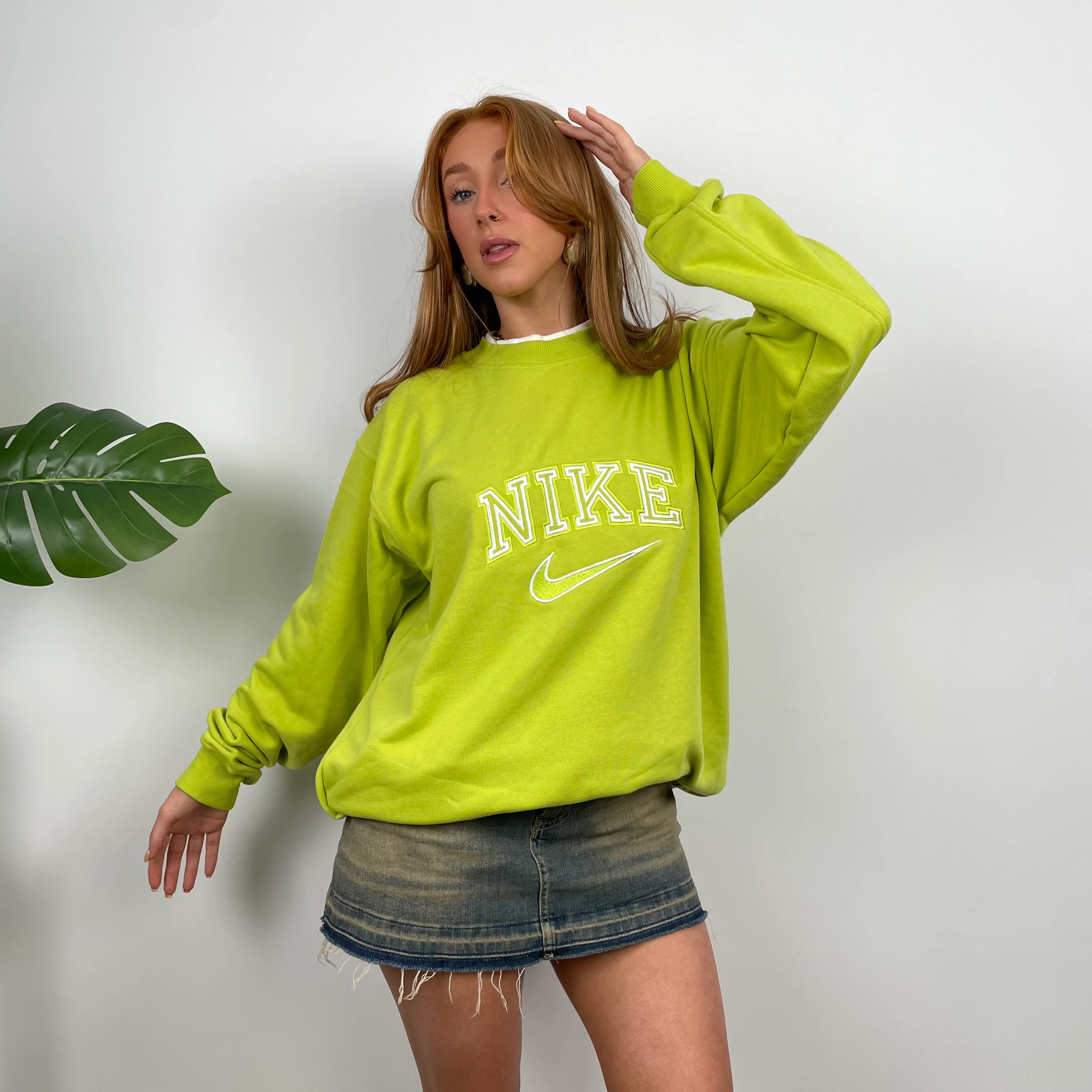 Nike Lime Green Embroidered Spell Out Sweatshirt (L) - Image 6