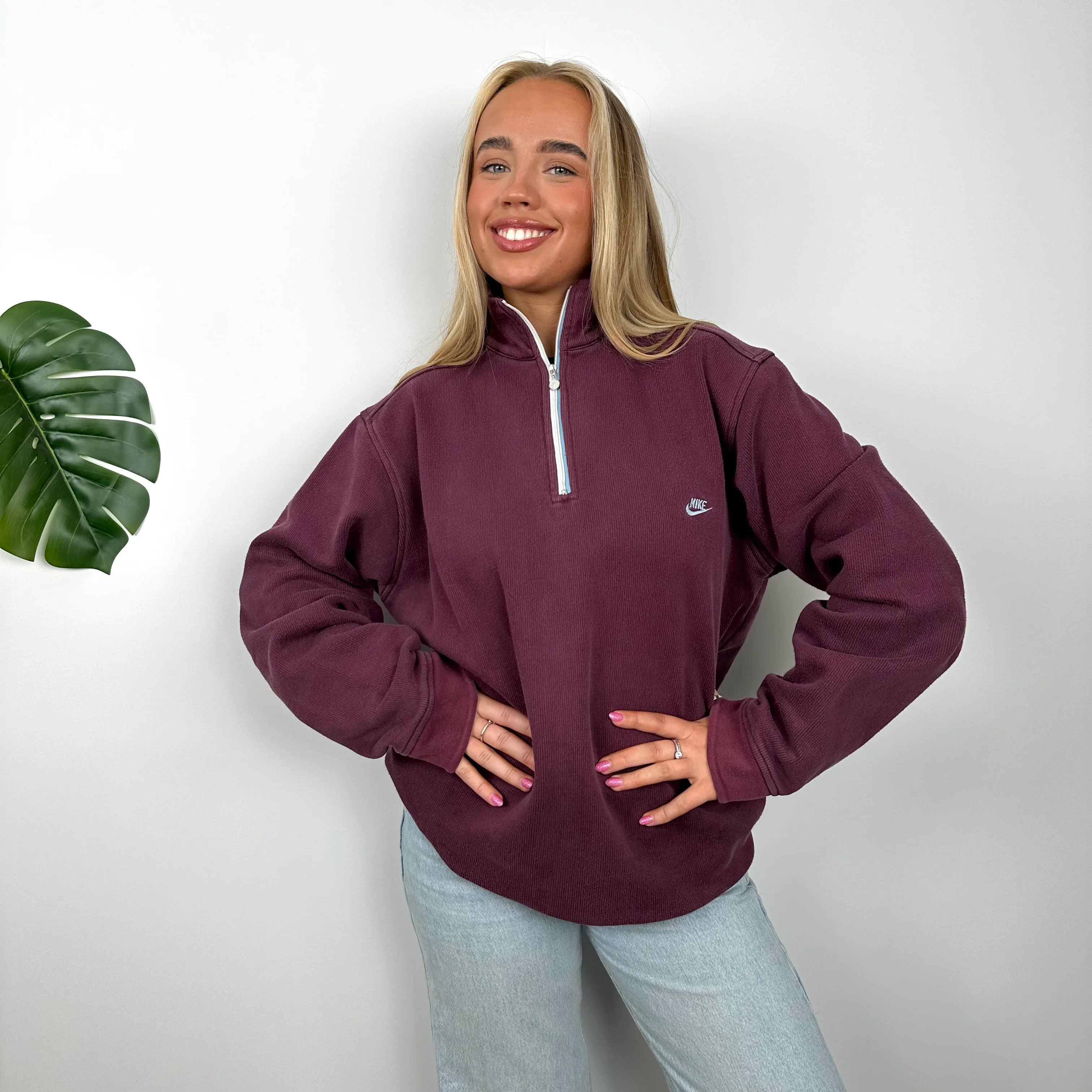 Nike Maroon Embroidered Spell Out Quarter Zip Sweatshirt (M) - Image 5