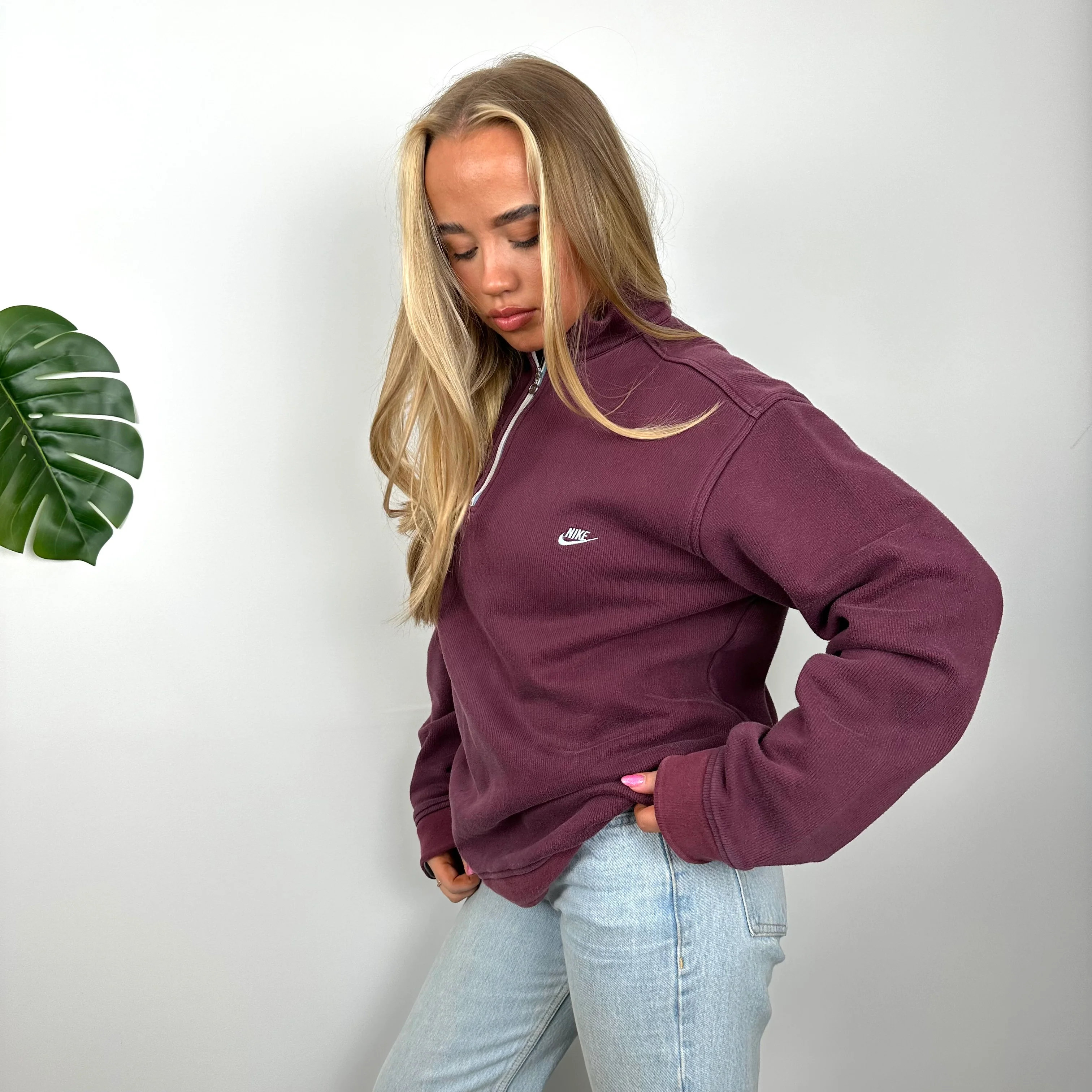 Nike Maroon Embroidered Spell Out Quarter Zip Sweatshirt (M) - Image 7