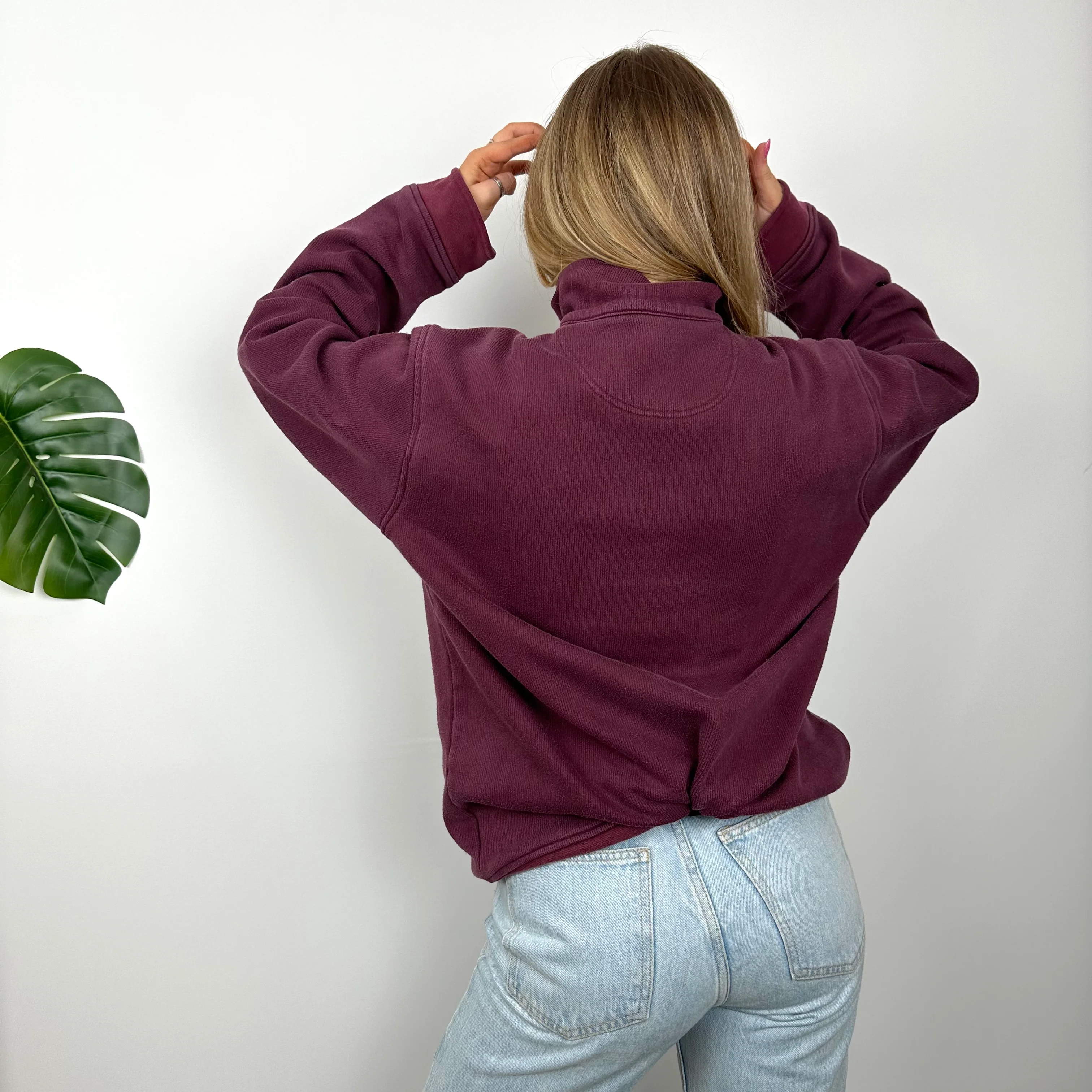 Nike Maroon Embroidered Spell Out Quarter Zip Sweatshirt (M) - Image 8