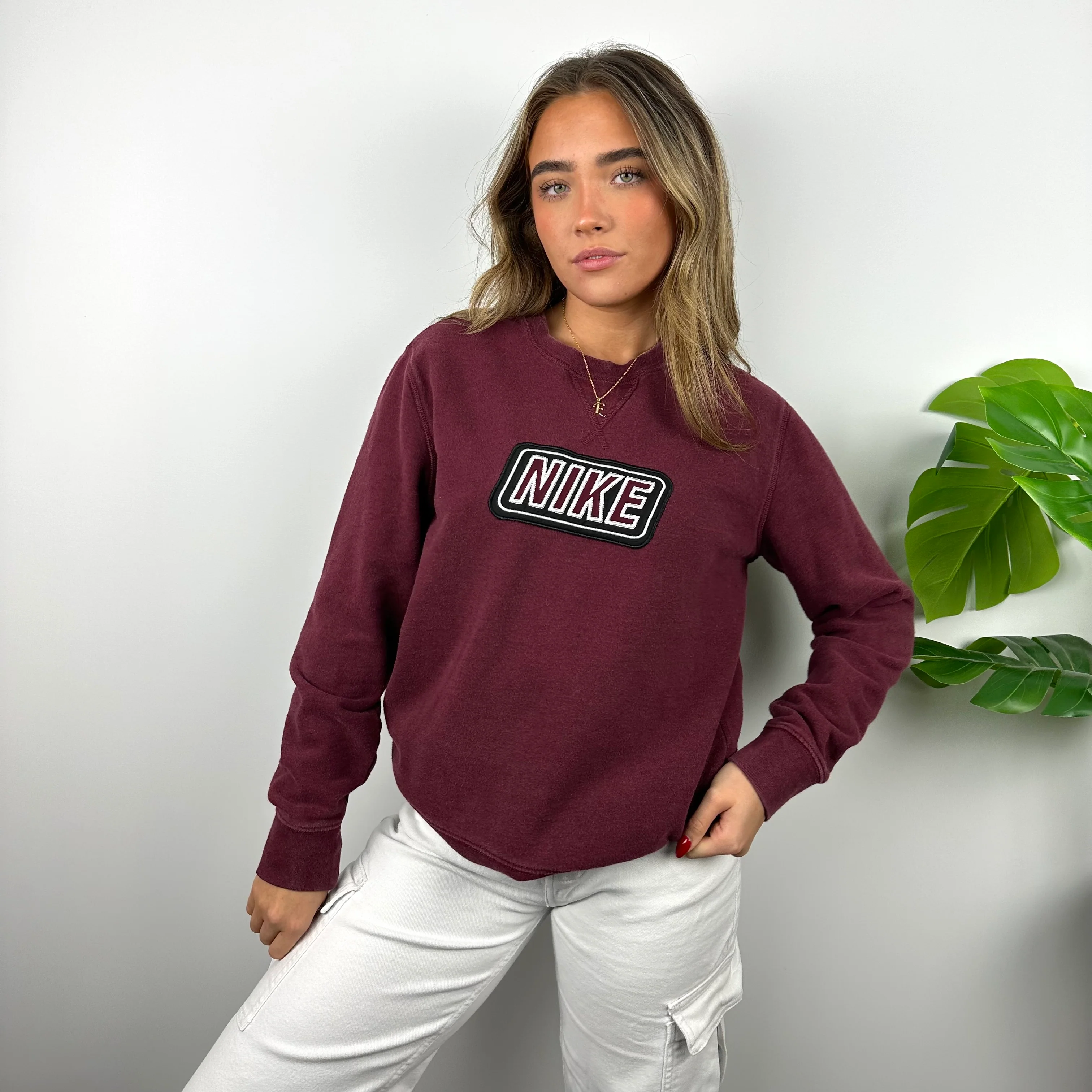 Nike Maroon Embroidered Spell Out Sweatshirt (M) - Image 5