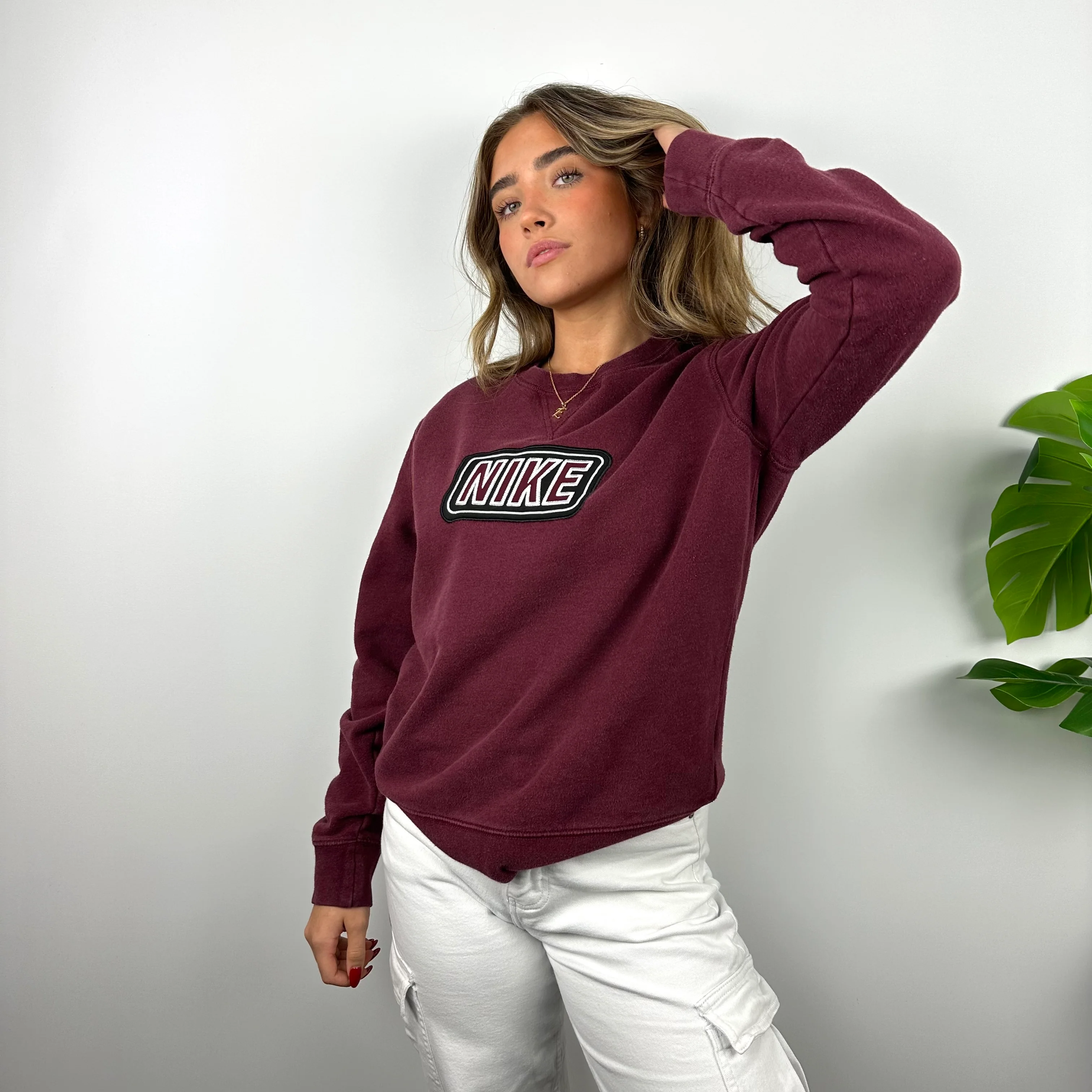 Nike Maroon Embroidered Spell Out Sweatshirt (M) - Image 6