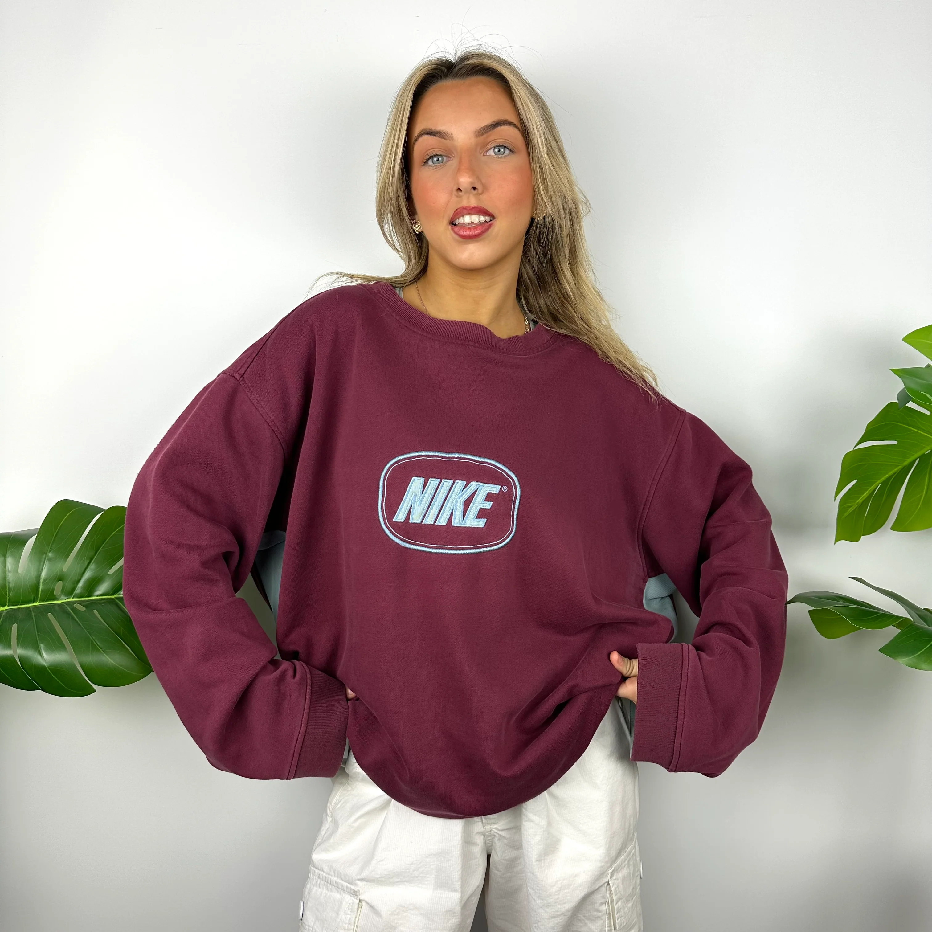 Nike Maroon Embroidered Spell Out Sweatshirt (XXL) - Image 5