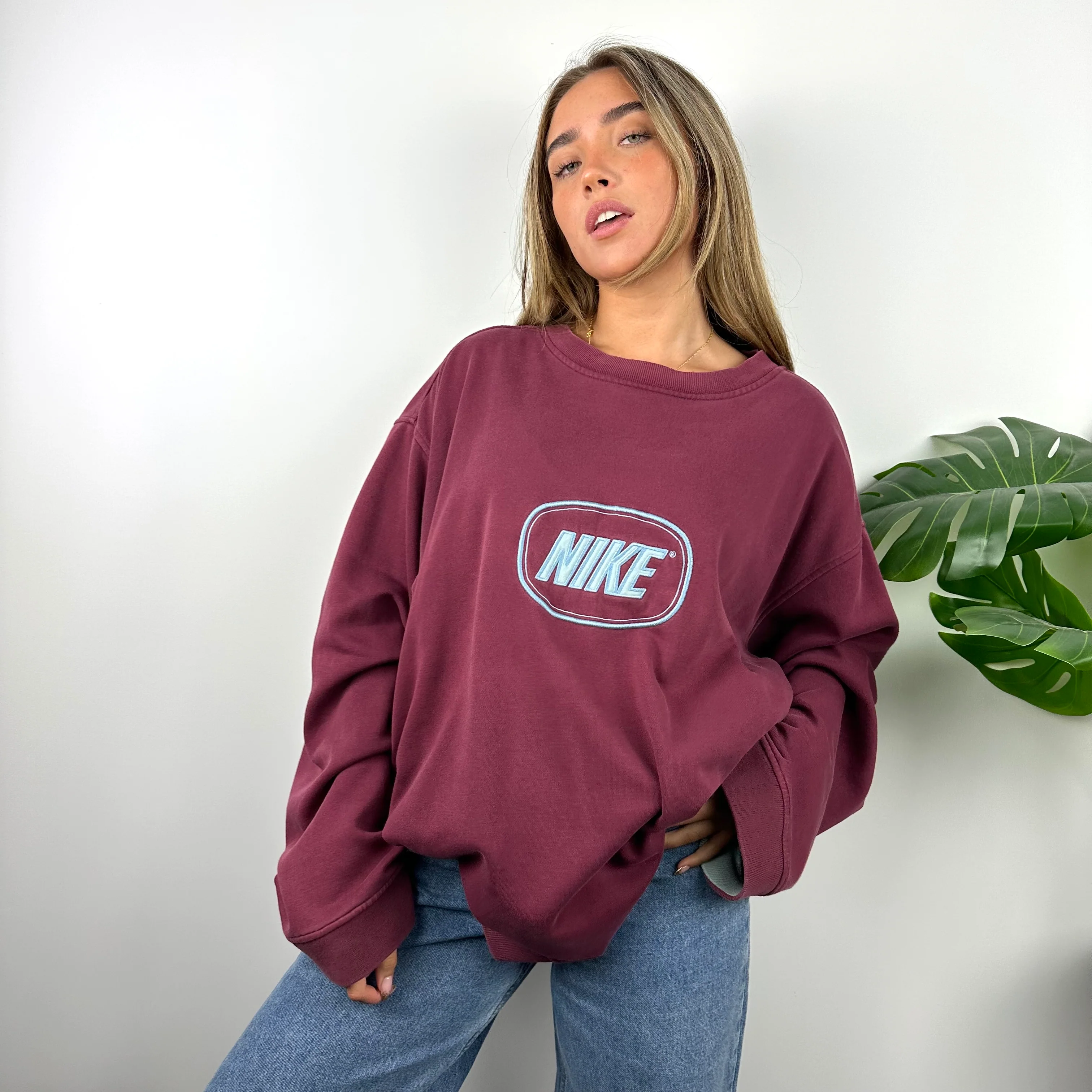 Nike Maroon Embroidered Spell Out Sweatshirt (XXL) - Image 3