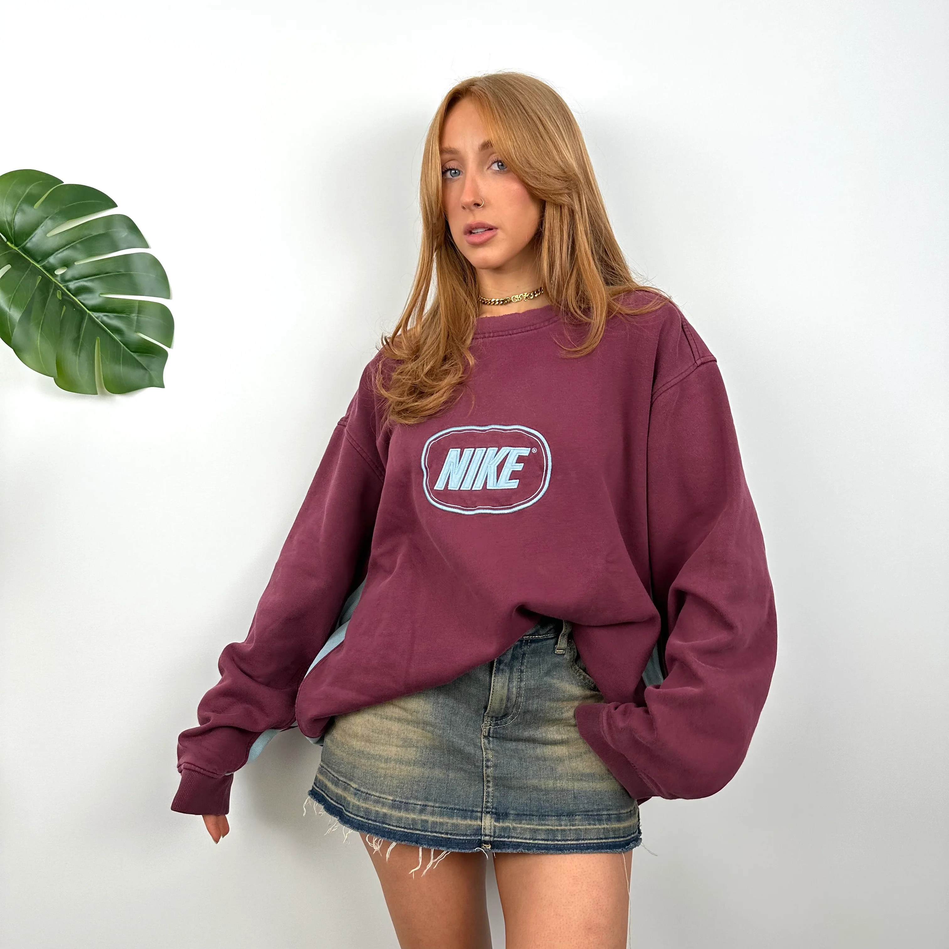 Nike Maroon Embroidered Spell Out Sweatshirt (XXL) - Image 3