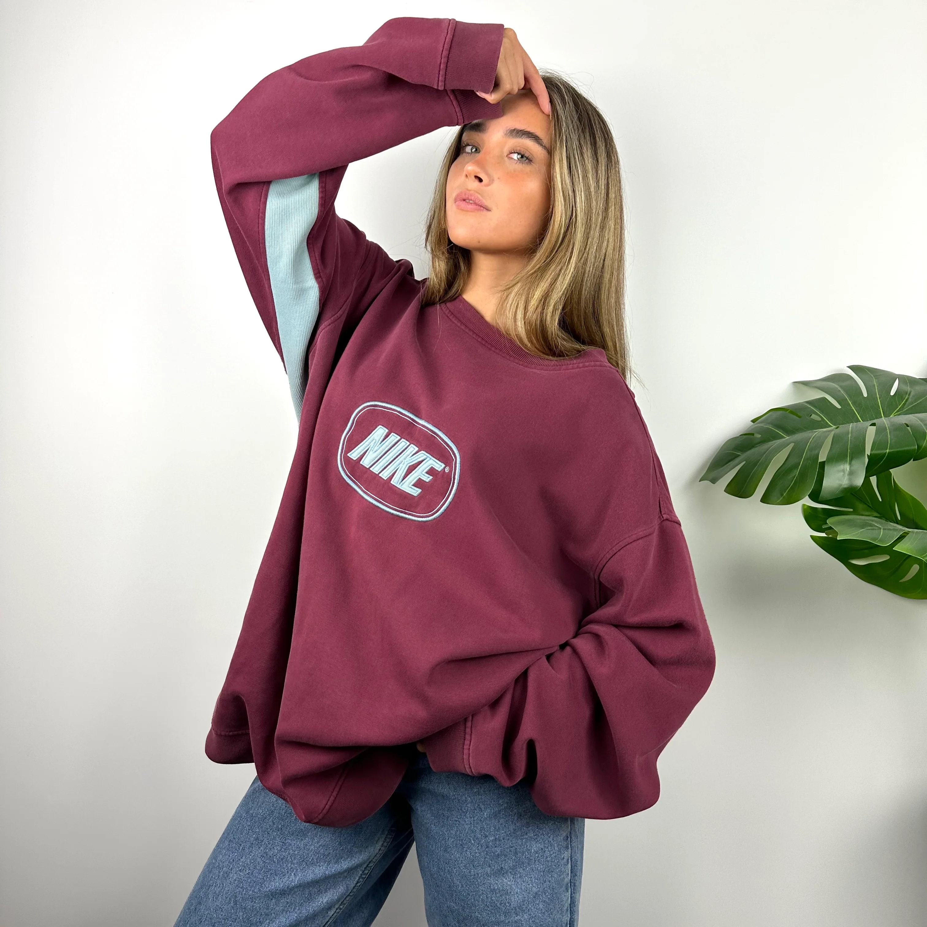 Nike Maroon Embroidered Spell Out Sweatshirt (XXL) - Image 6