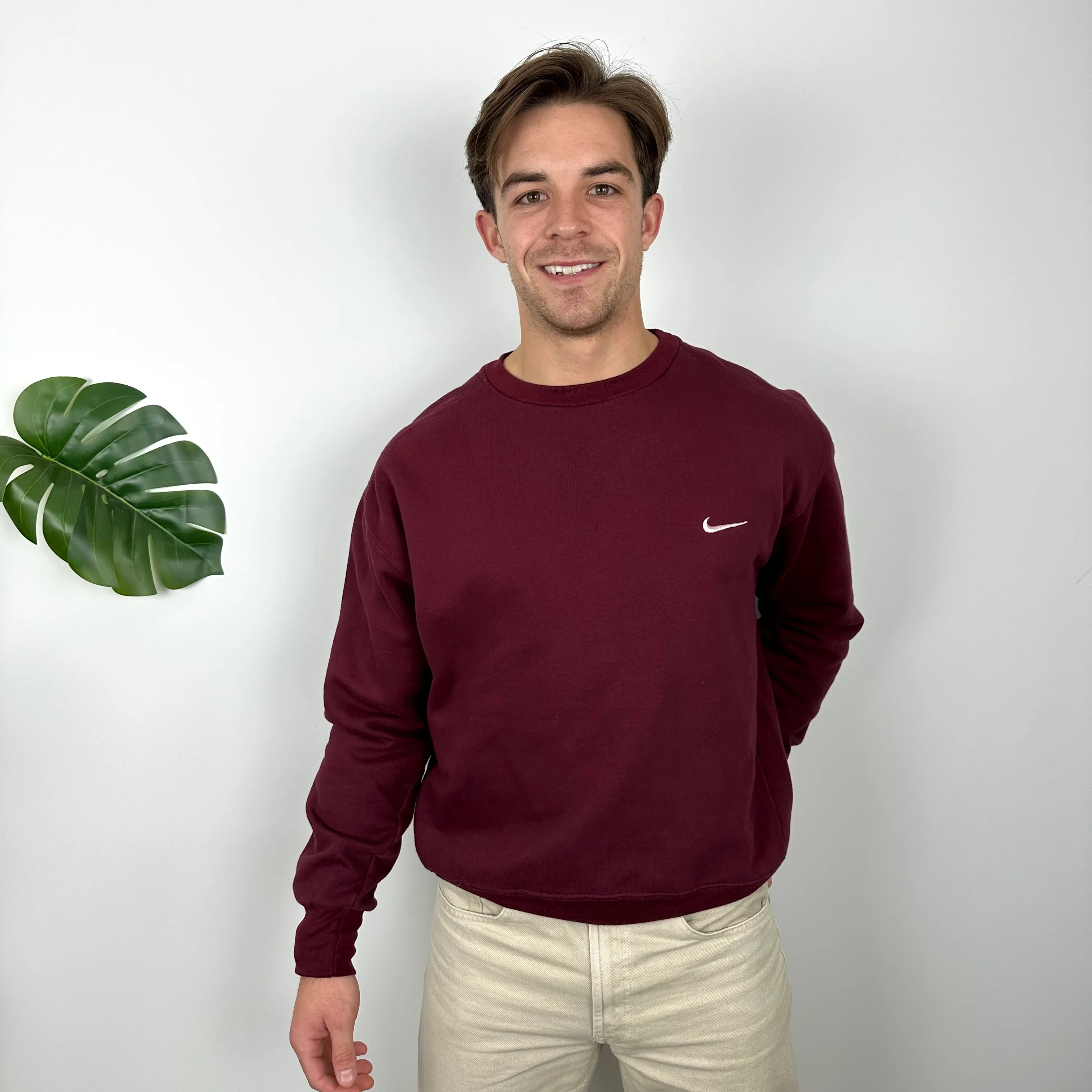 Nike Maroon Embroidered Swoosh Sweatshirt (M) - Image 2