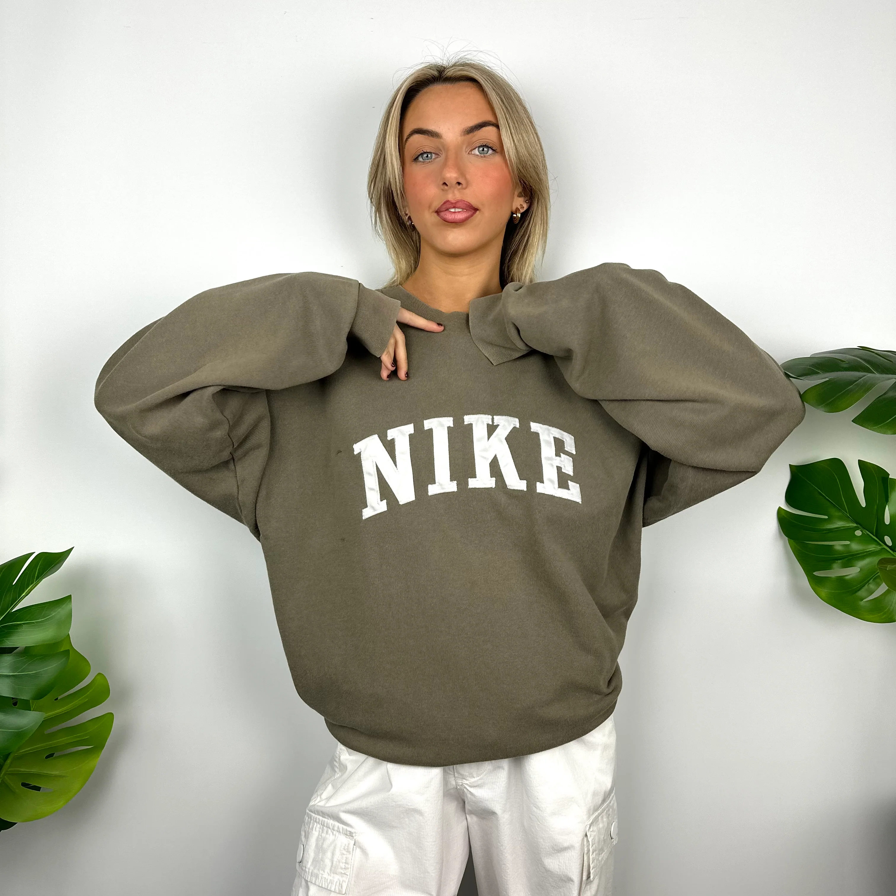Nike Mocha Brown Embroidered Spell Out Sweatshirt (XL) - Image 6