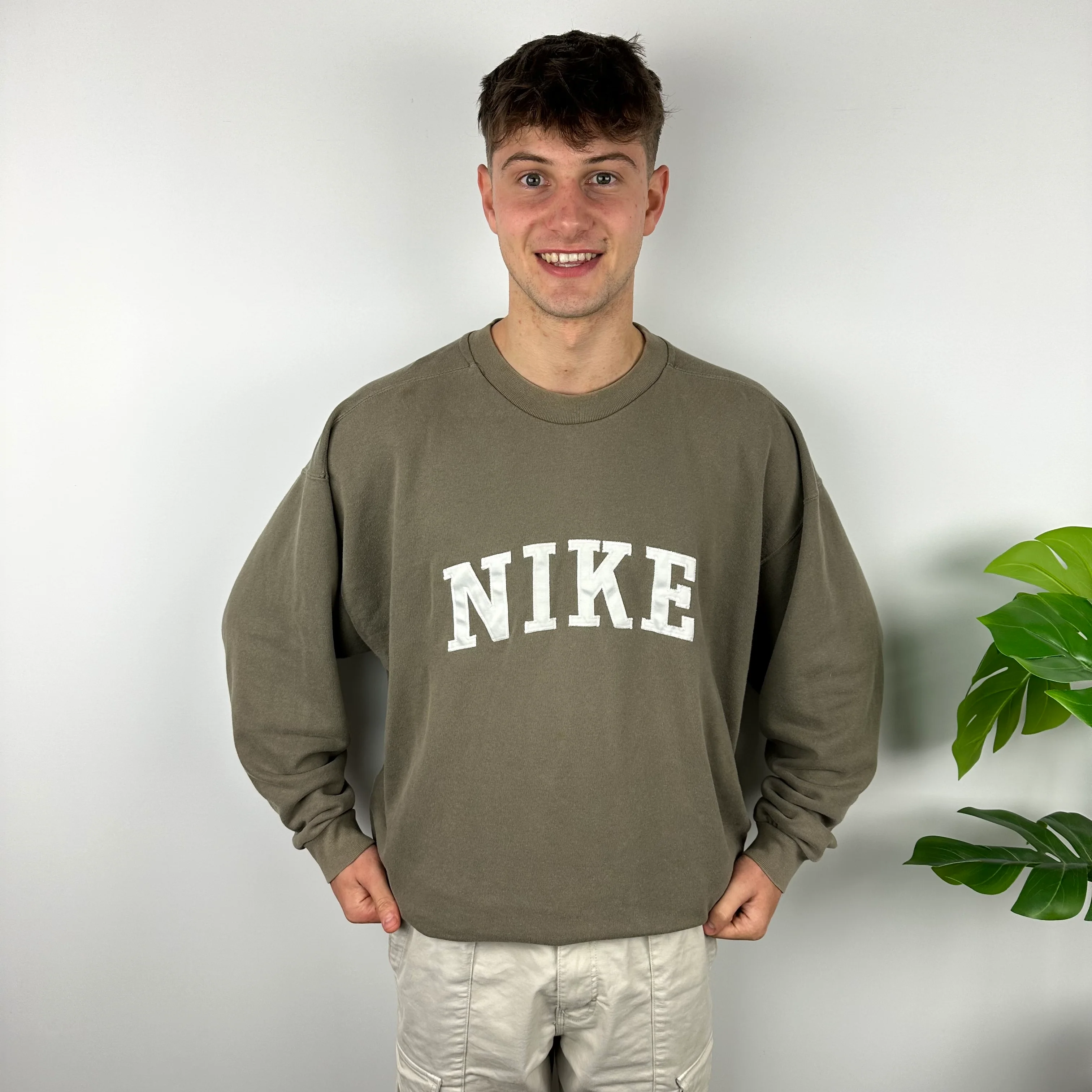 Nike Mocha Brown Embroidered Spell Out Sweatshirt (XL) - Image 3