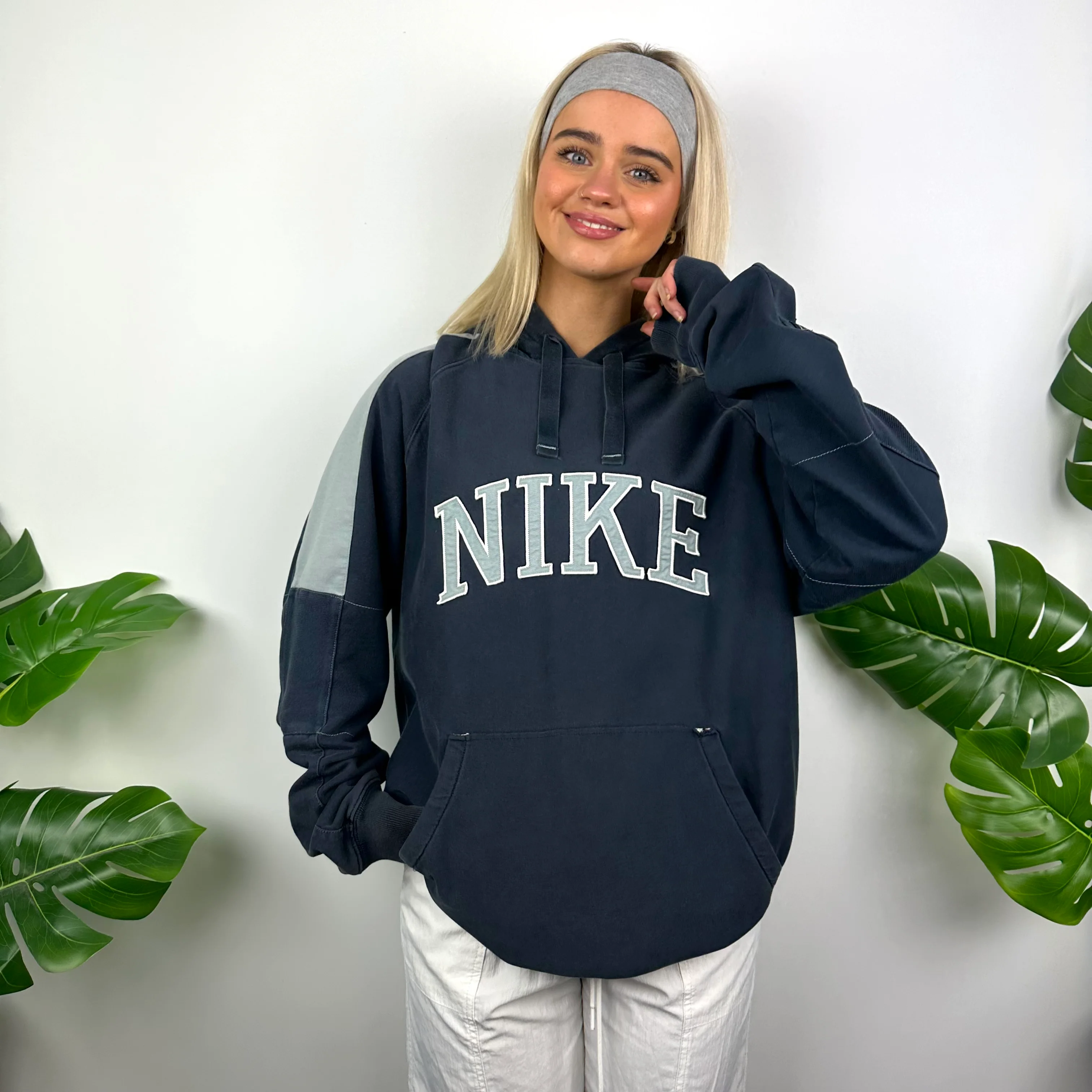 Nike Navy Embroidered Spell Out Hoodie (L) - Image 2