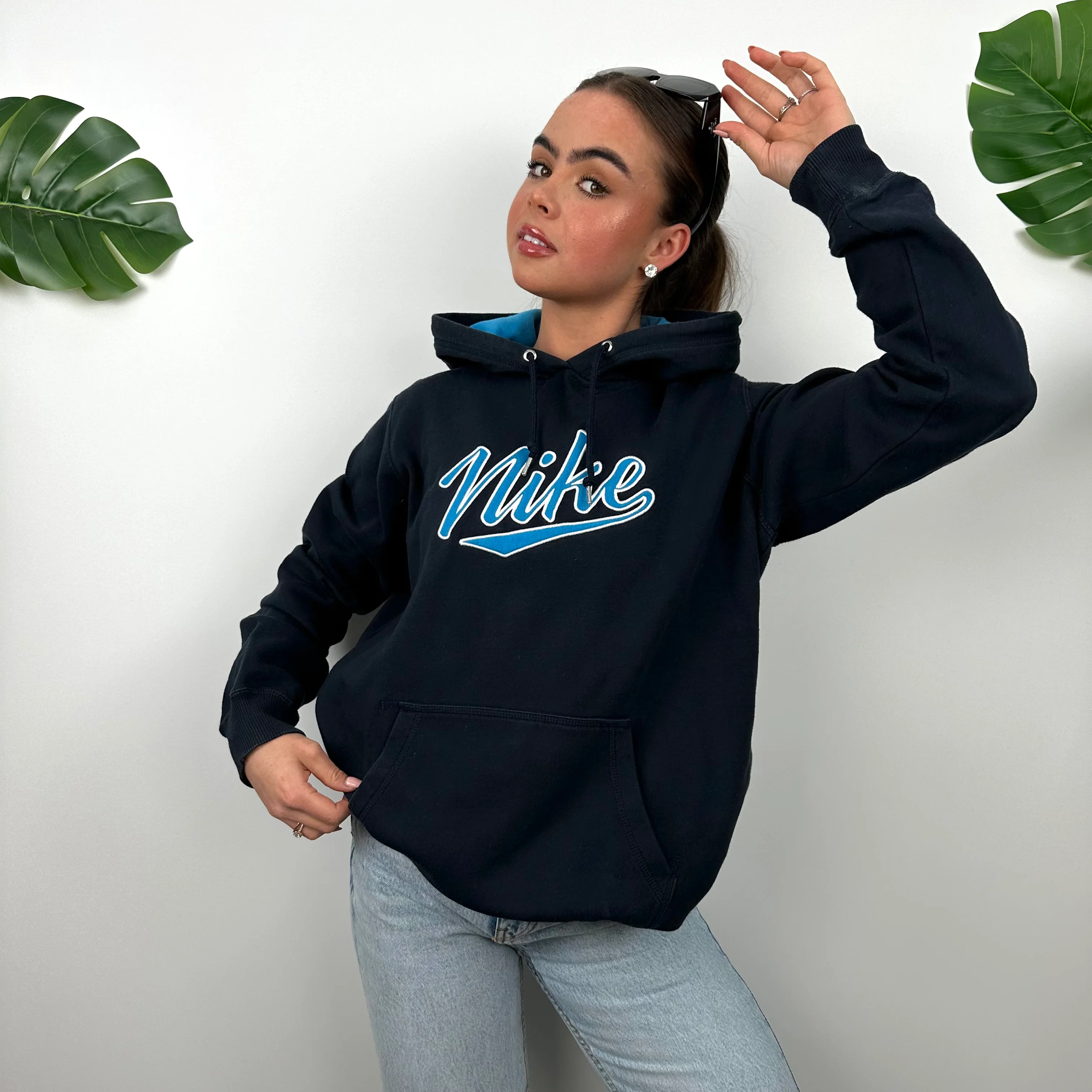 Nike Navy Embroidered Spell Out Hoodie (M) - Image 6