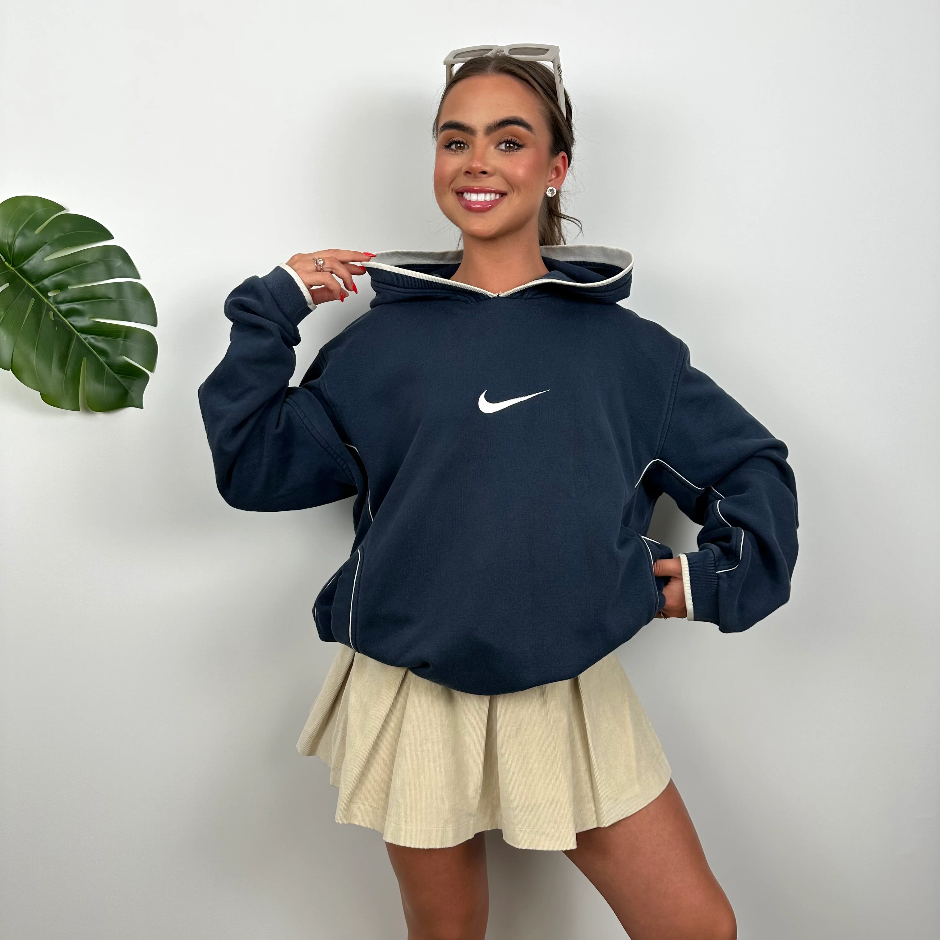 Nike Navy Embroidered Swoosh Hoodie (L) - Image 5