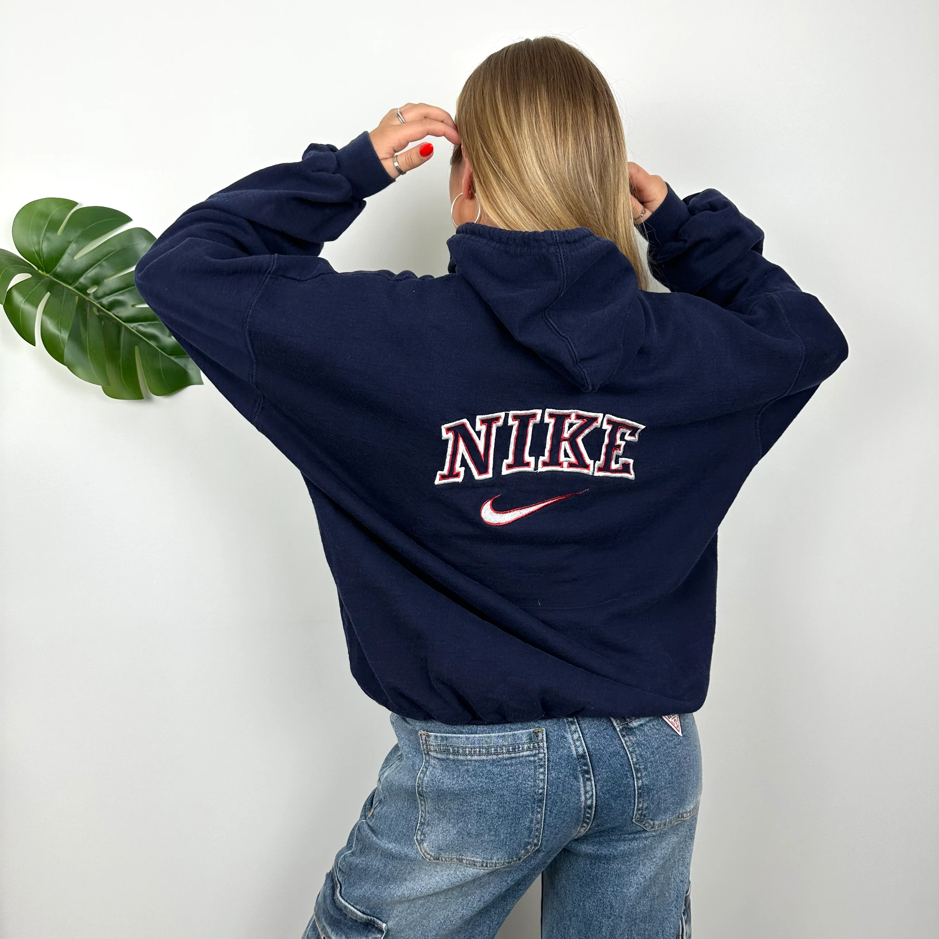 Nike Navy Embroidered Spell Out Hoodie (L) - Image 3